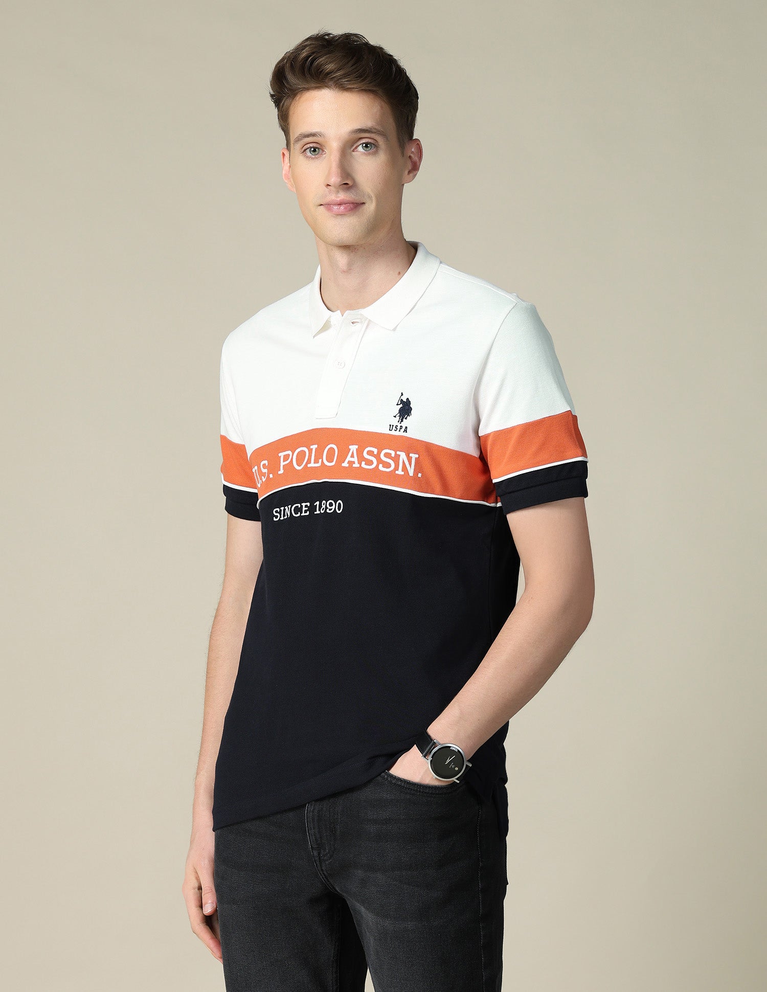 Brand Embroidered Regular Fit Polo Shirt Ivory - U.S. POLO ASSN. | Large