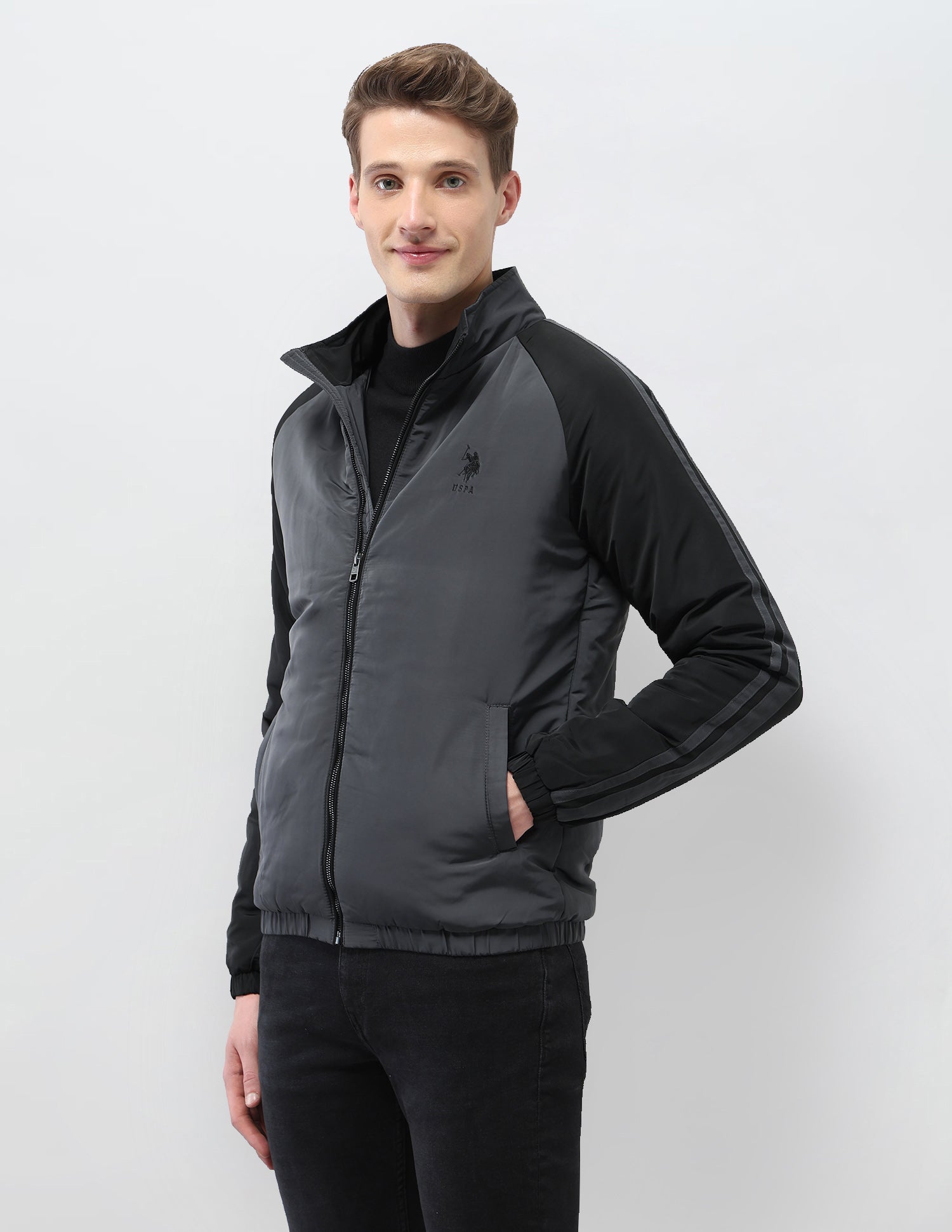 Colour Blocked Regular Fit Puffer Jacket Grey - U.S. Polo Assn. India | Large
