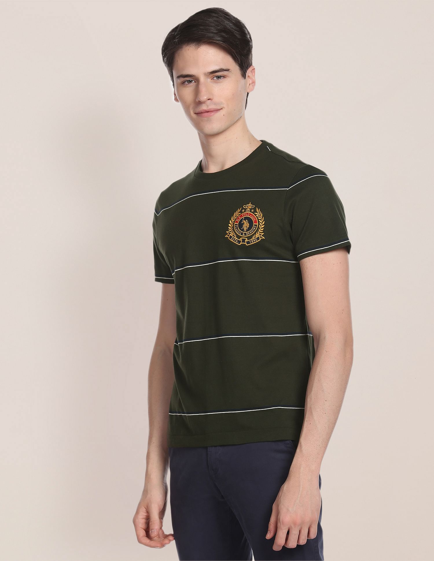 Signature Stripe Cotton T-Shirt Olive - U.S. Polo Assn. India | Large