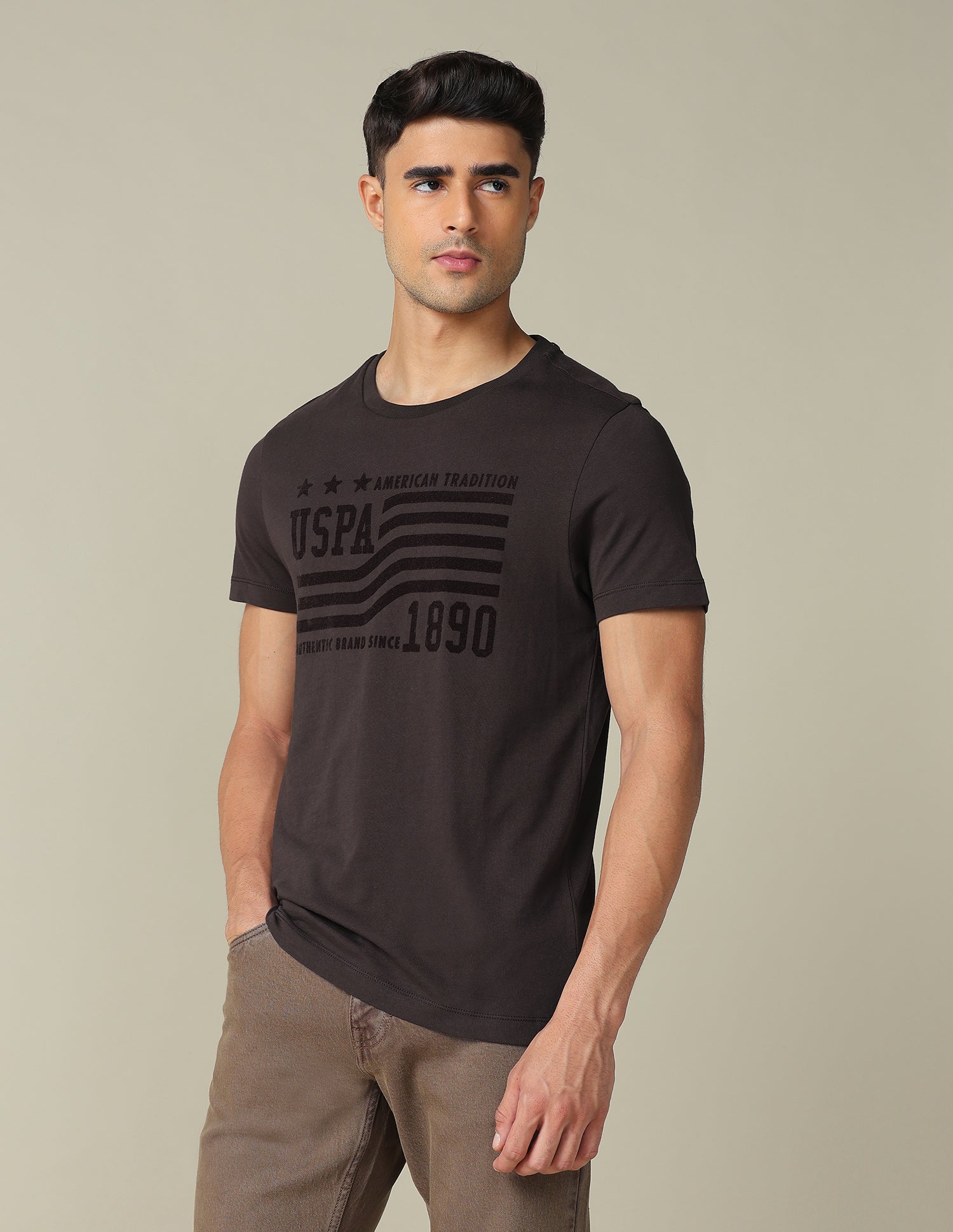 Muscle Fit Brand Embossed T- Shirt Choco - U.S. POLO ASSN. | Large