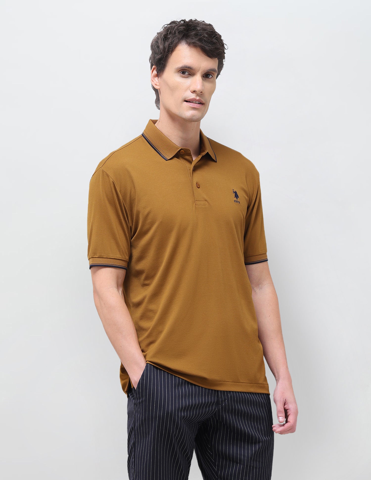 Solid Slim Fit Polo Shirt Gold - U.S. Polo Assn. India | Large