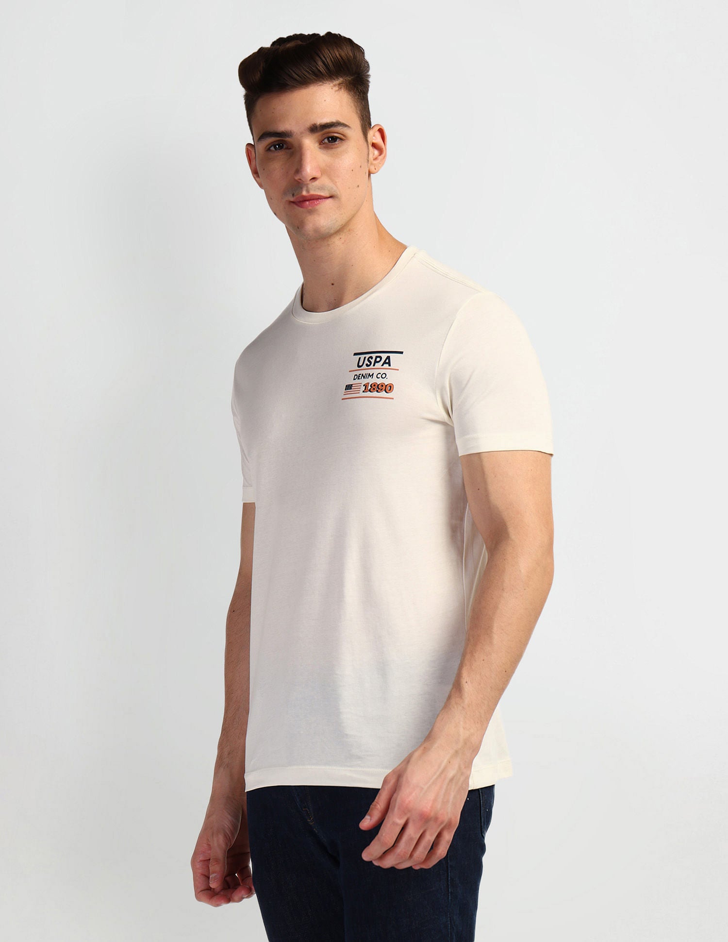 Brand Print Muscle Fit T-Shirt White - U.S. Polo Assn. India | Large