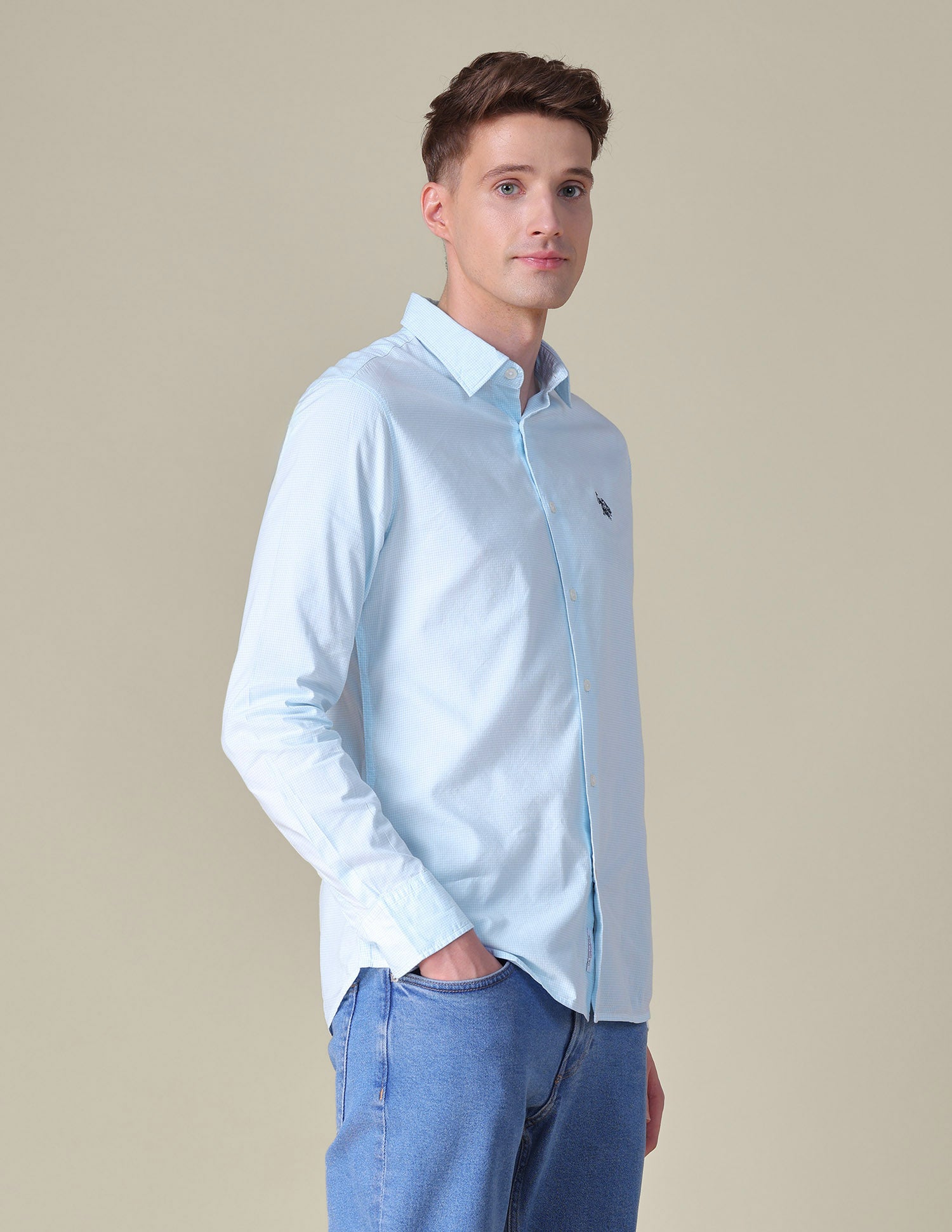 Gingham Checked Tailored Fit Shirt Blue - U.S. POLO ASSN. | Large