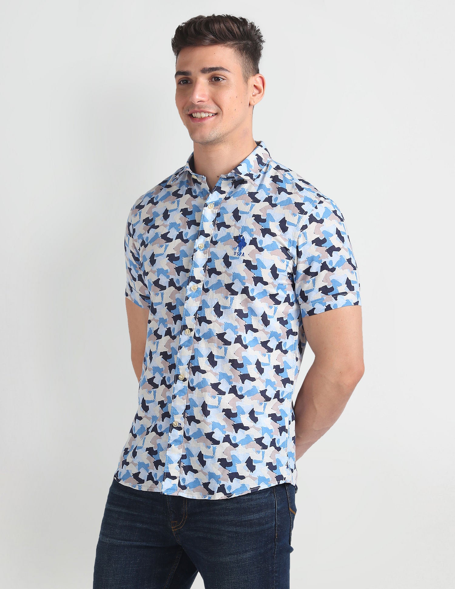 Abstract Print Slim Fit Shirt Blue - U.S. Polo Assn. India | Large