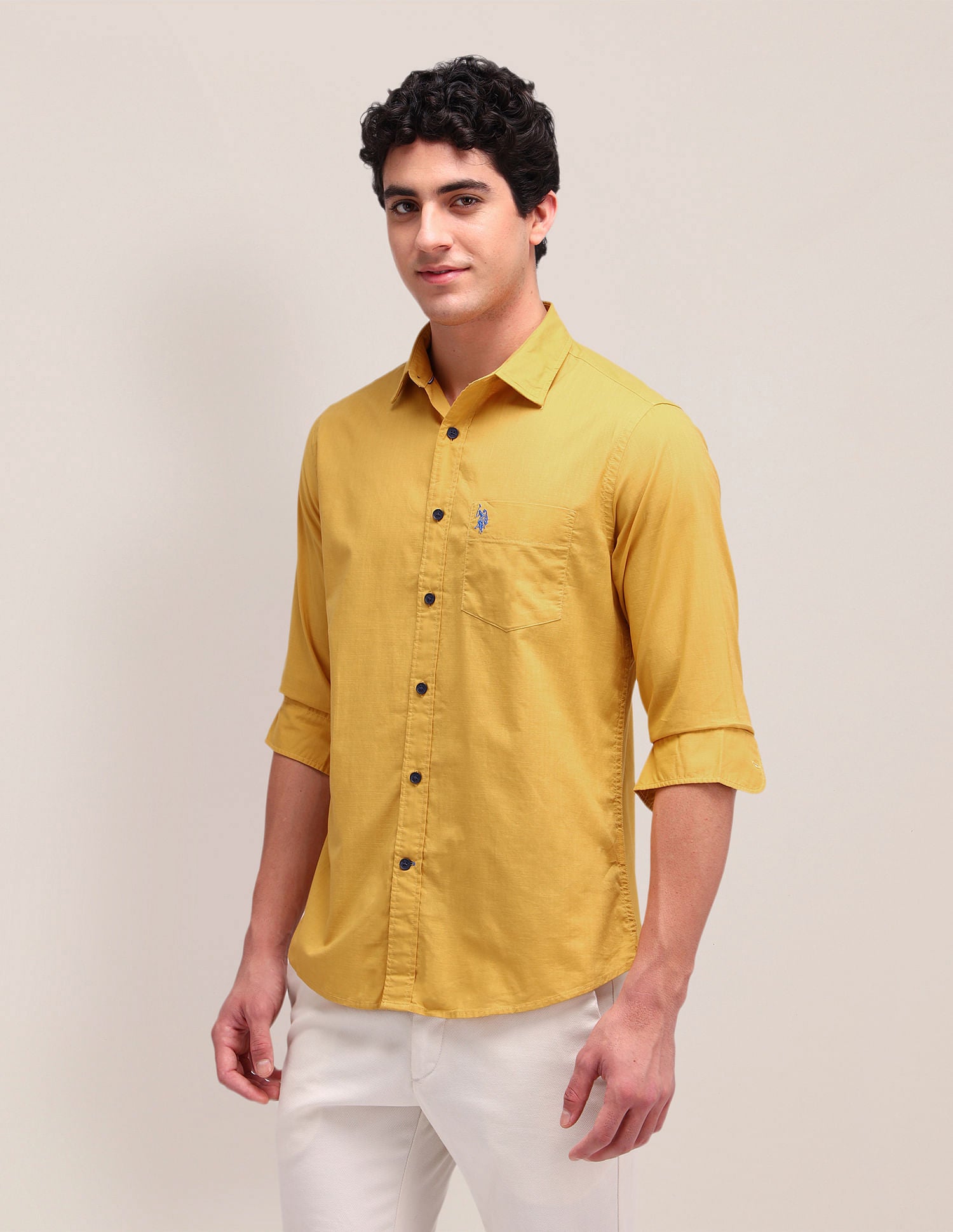 Solid Straight Fit Shirt Ochre - U.S. Polo Assn. India | Large