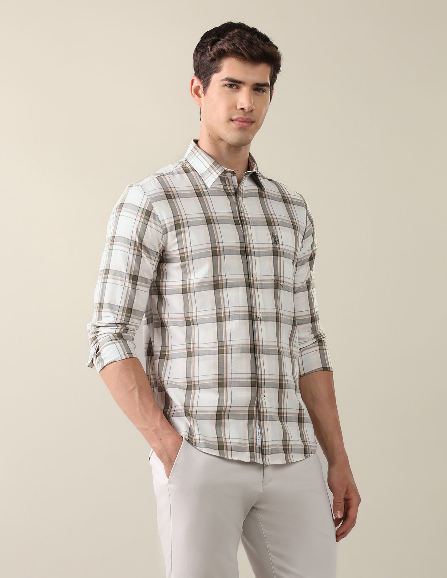 Twill Grid Tattersall Checked Shirt Green - U.S. Polo Assn. India | Large