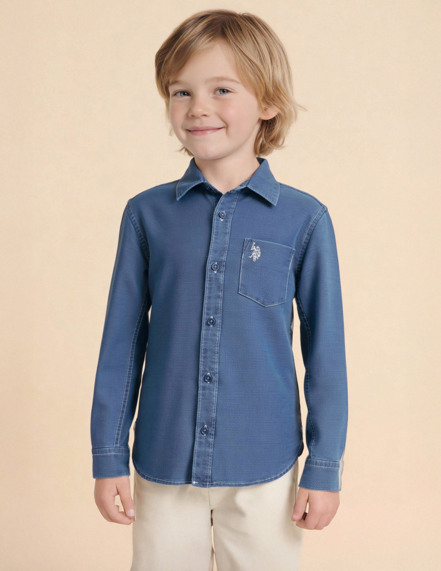 Boys Solid Dobby Shirt Indigo - U.S. Polo Assn. India | Large