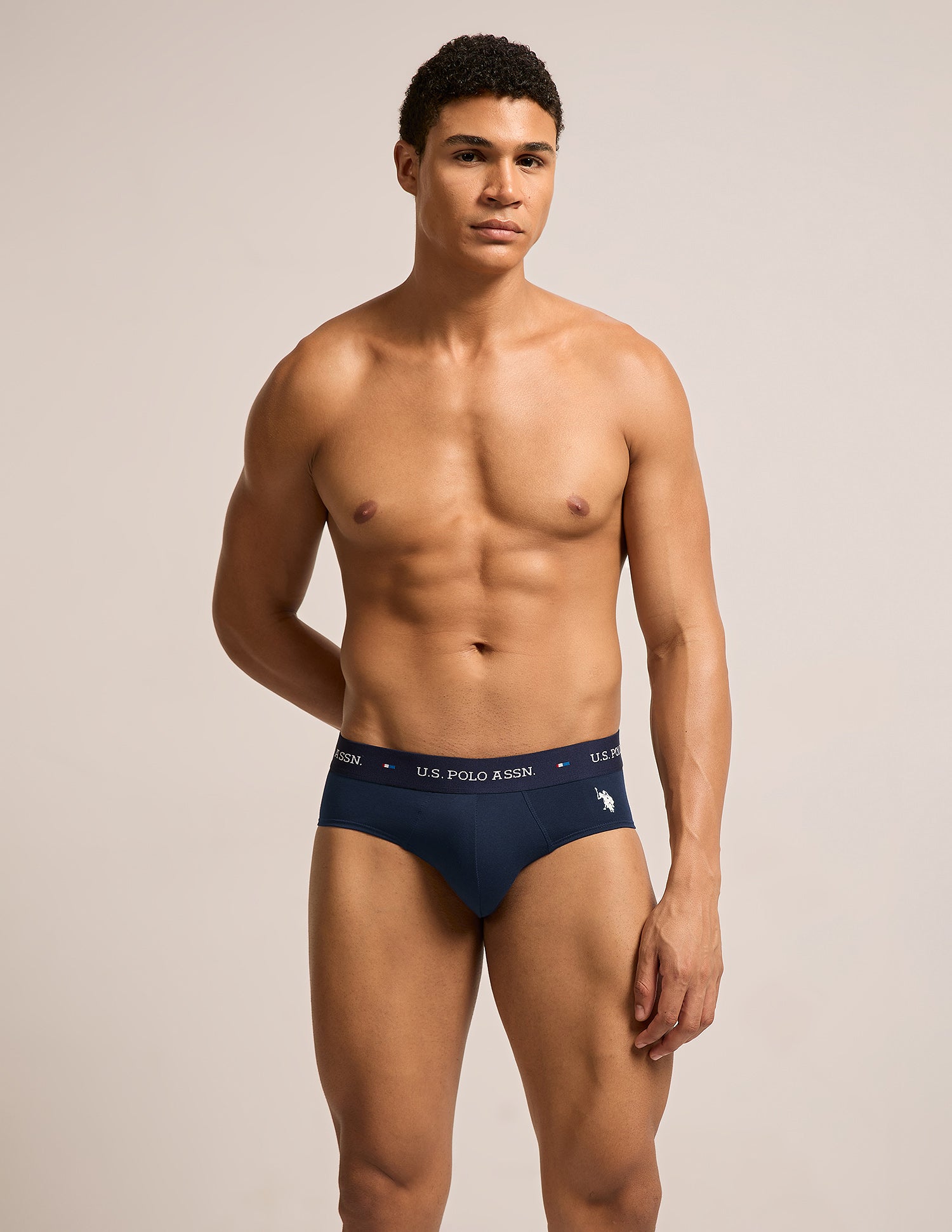 Breathable Cotton Stretch OEB25 Briefs - Pack of 3 Navy, Red, Moonlight Blue - U.S. Polo Assn. India | Large