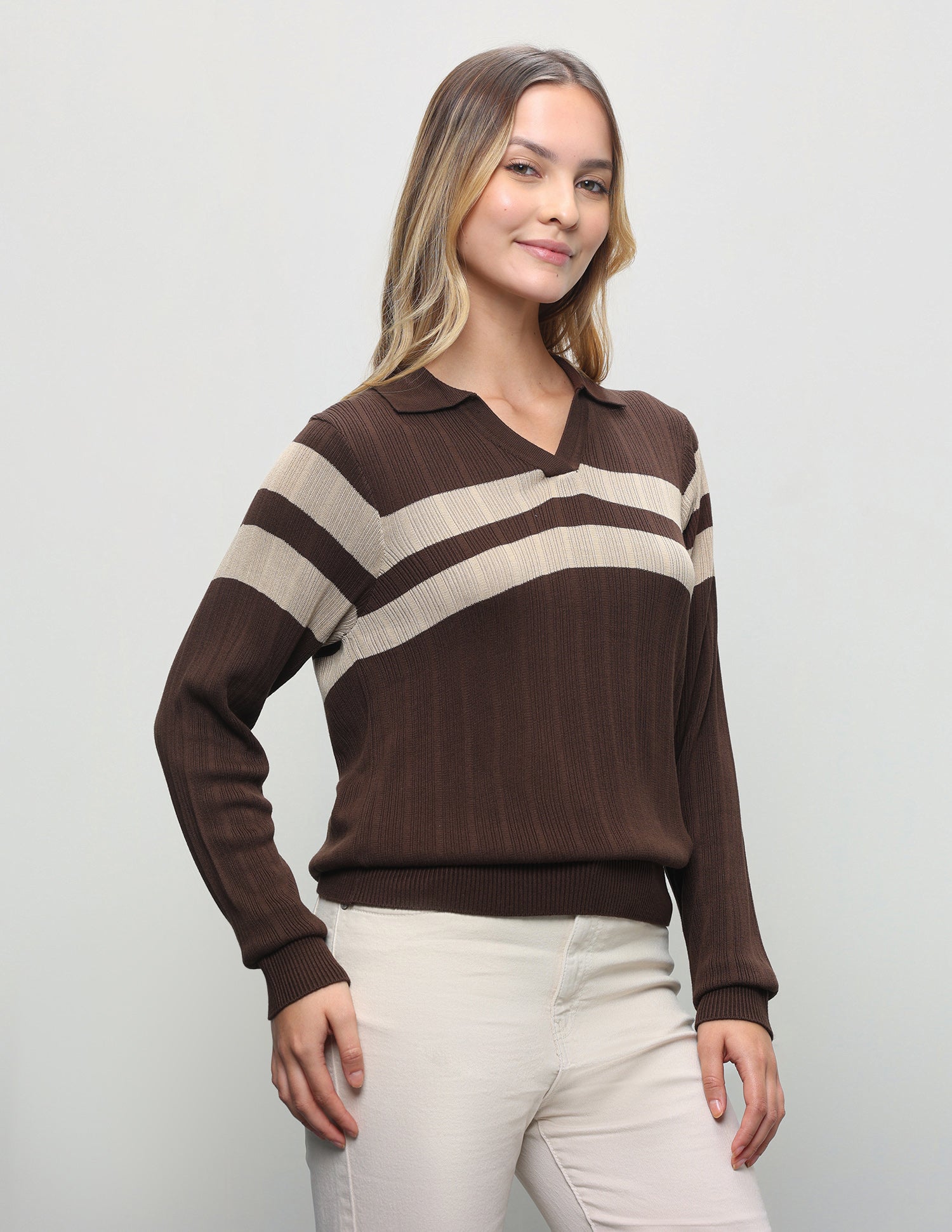 Horizontal Striped Relaxed Fit Top Dark Brown - U.S. Polo Assn. India | Large