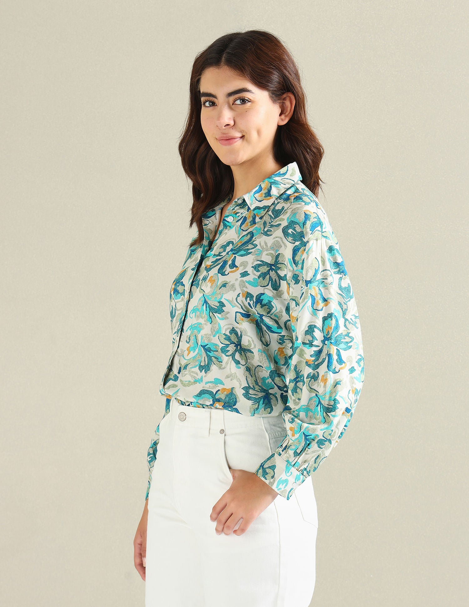 Floral Print Spread Collar Shirt Blue - U.S. POLO ASSN. | Large