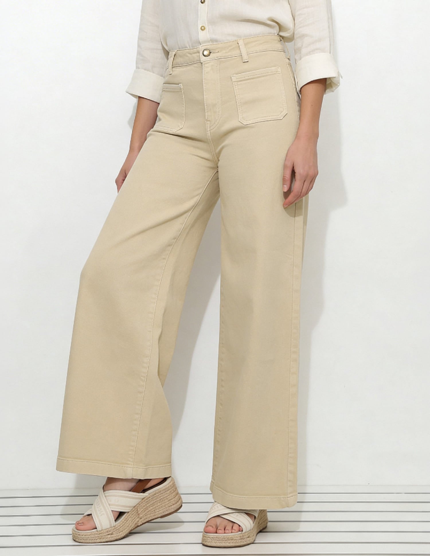 High Rise Ultra Wide Leg Fit Jeans Beige - U.S. Polo Assn. India | Large