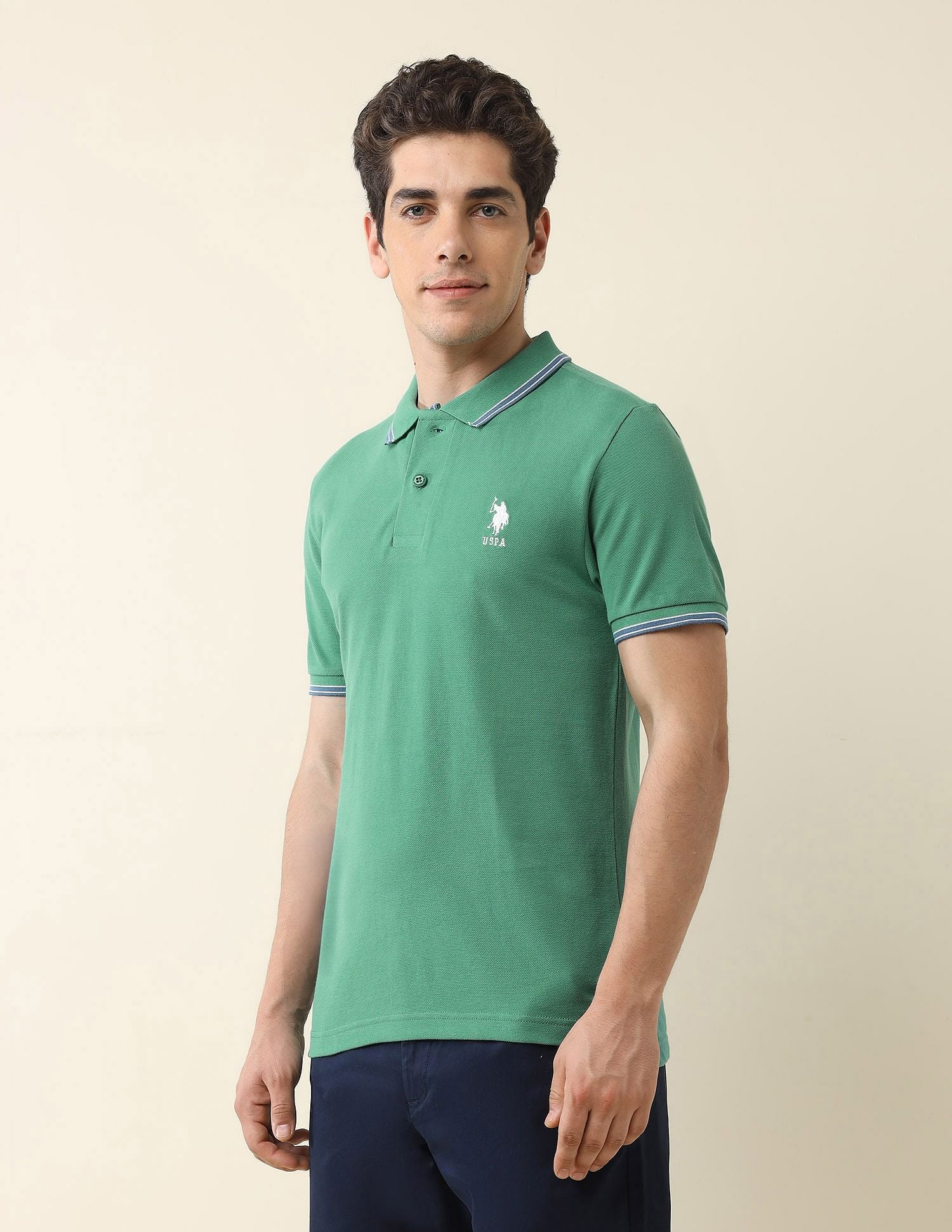 Slim Fit Solid Polo Shirt Green - U.S. Polo Assn. India | Large