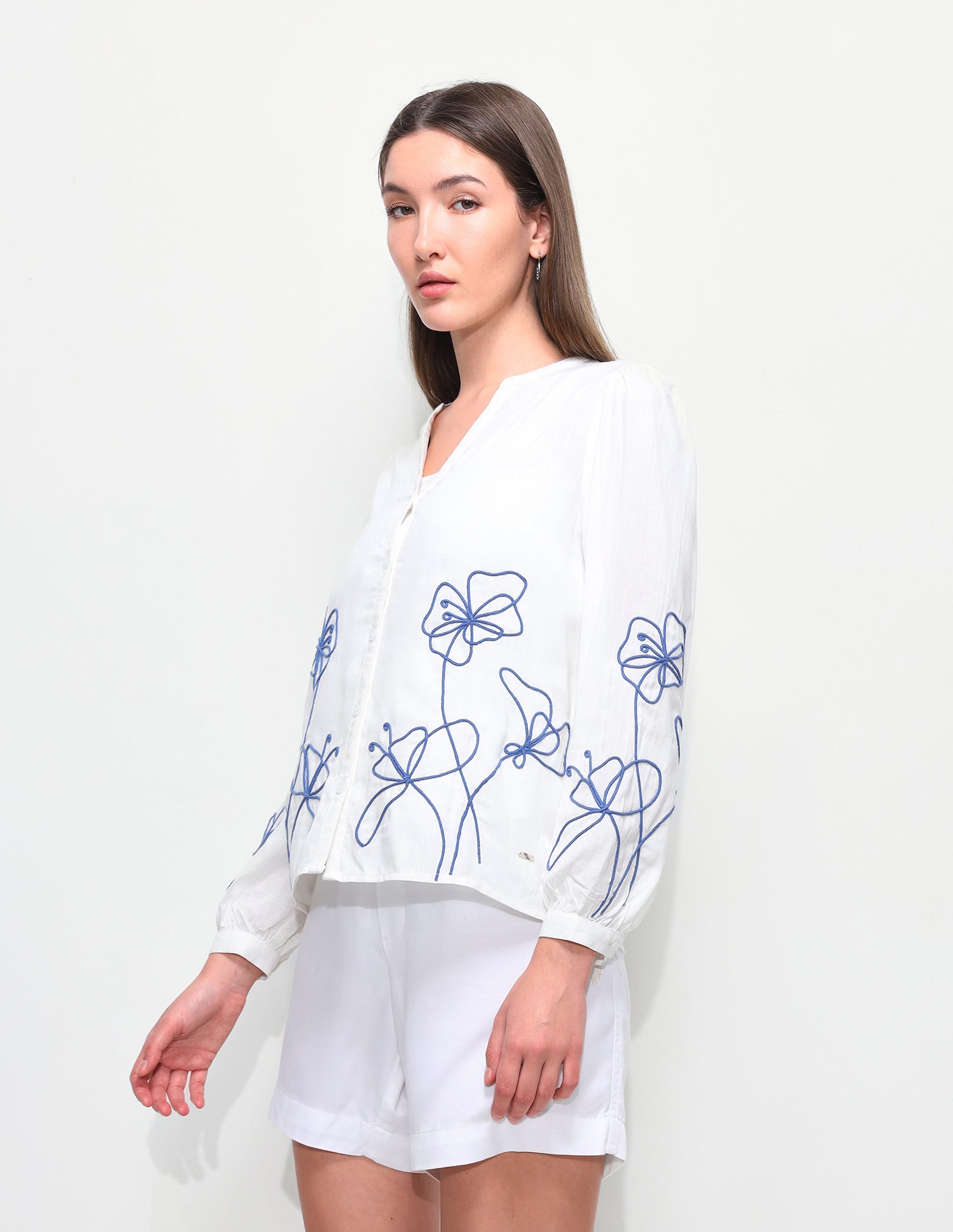 Floral cord embroidered relaxed fit top Off White - U.S. Polo Assn. India | Large