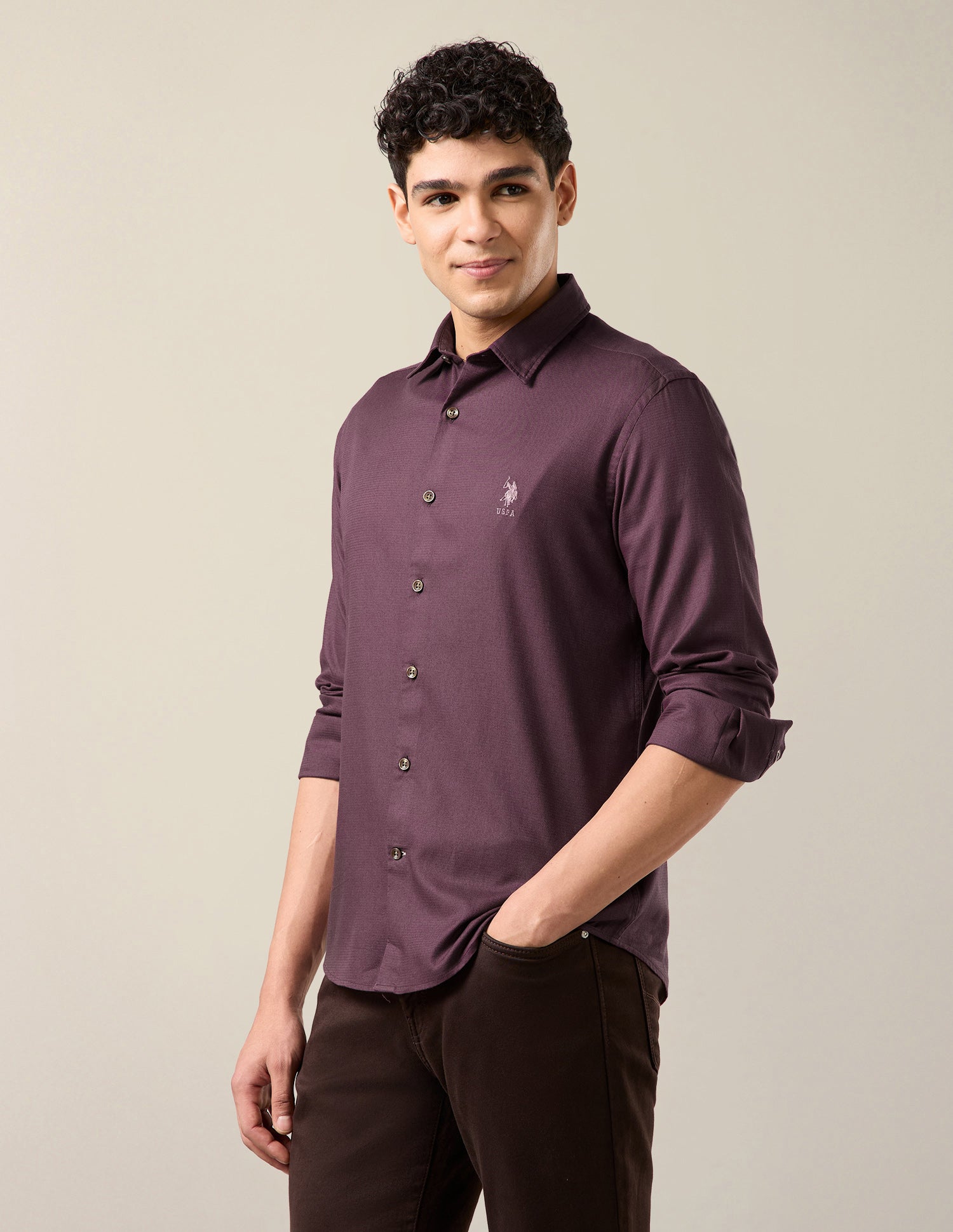 Solid Regular Fit Shirt Wine - U.S. Polo Assn. India | Large