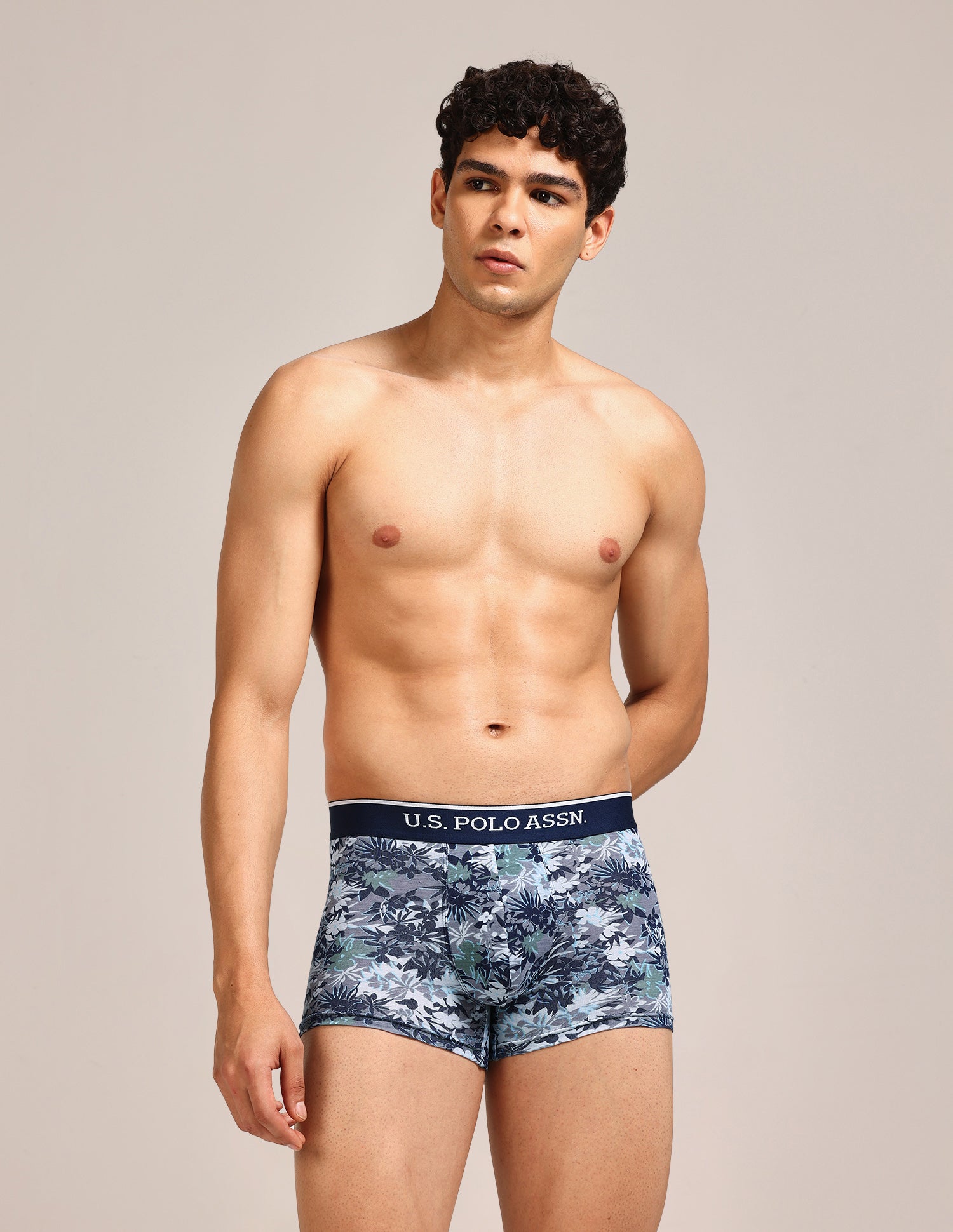 Mid Rise Printed OET24 Trunks - Pack Of 3 Blue, Red, Grey - U.S. Polo Assn. India | Large