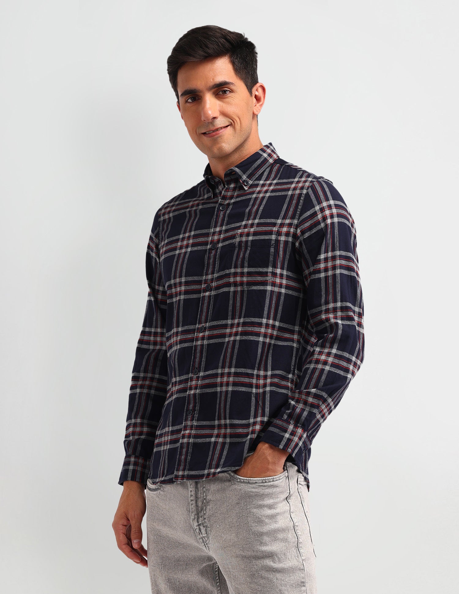 Tartan Check Printed Slim Fit Shirt Navy - U.S. Polo Assn. India | Large
