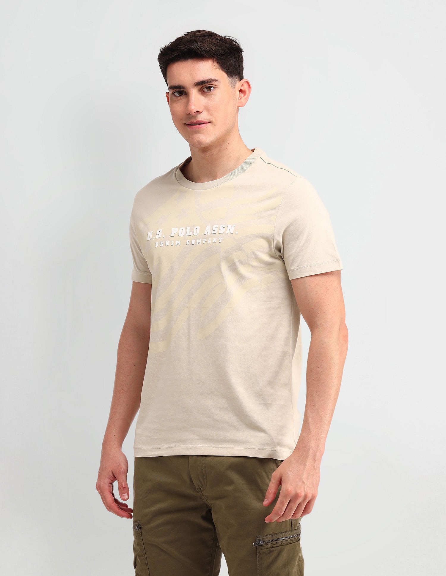 Americana Muscle Fit Brand T-Shirt Beige - U.S. POLO ASSN. | Large