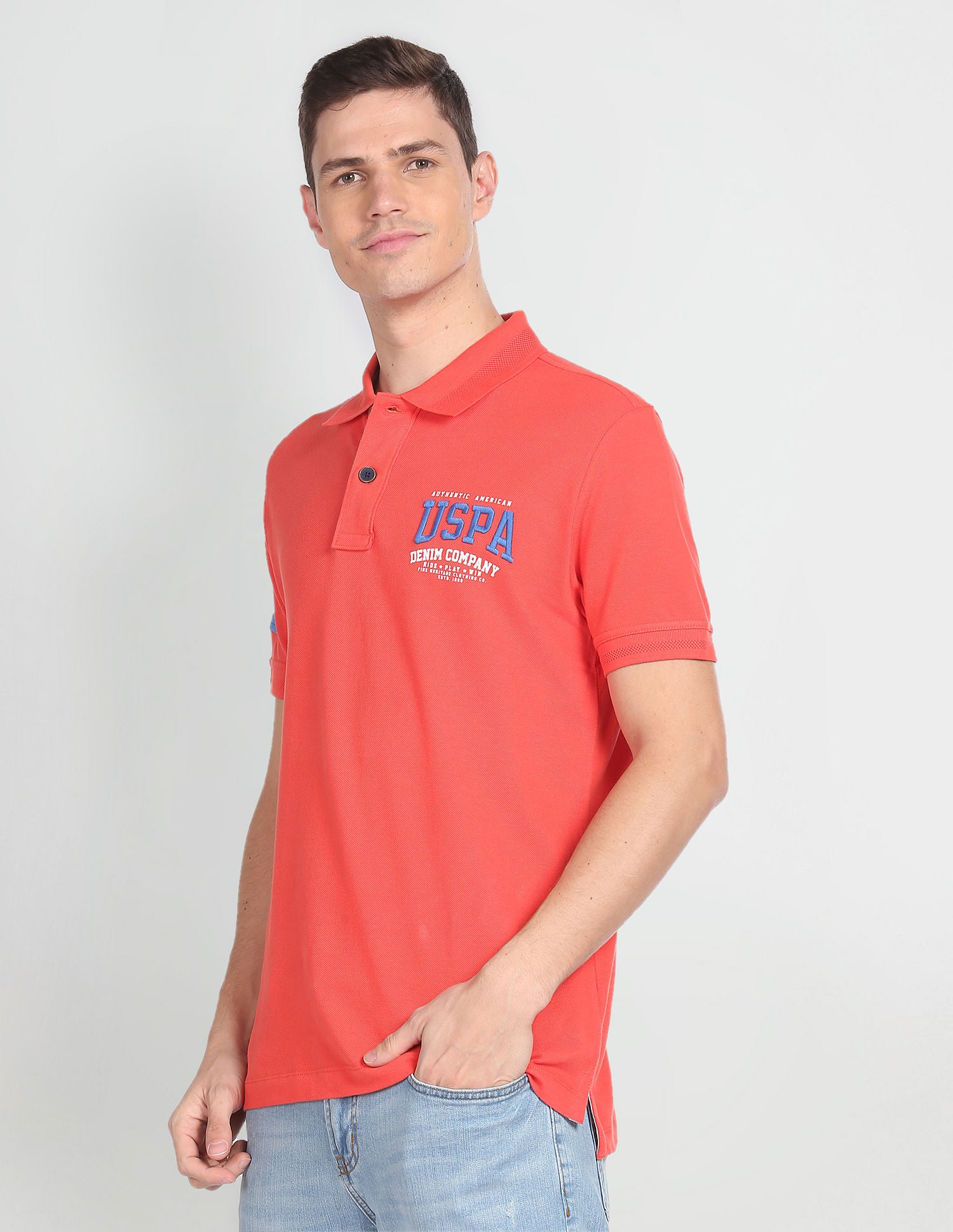Cotton Solid Polo Shirt Orange - U.S. Polo Assn. India | Large