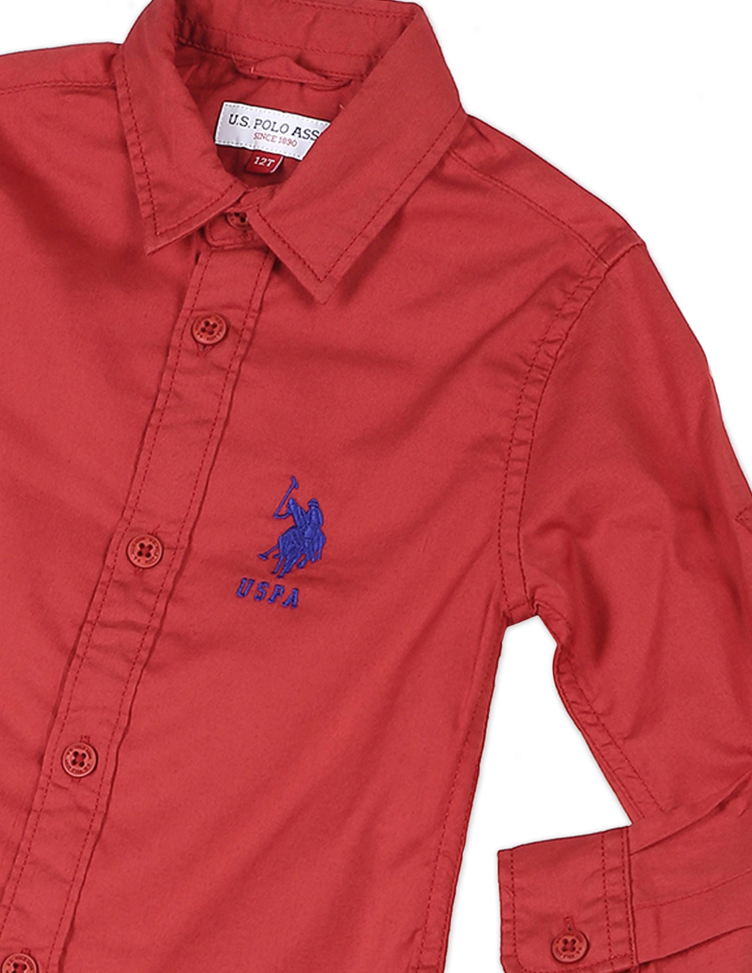 Spread Collar Solid Shirt Dark Red - U.S. POLO ASSN. | Large