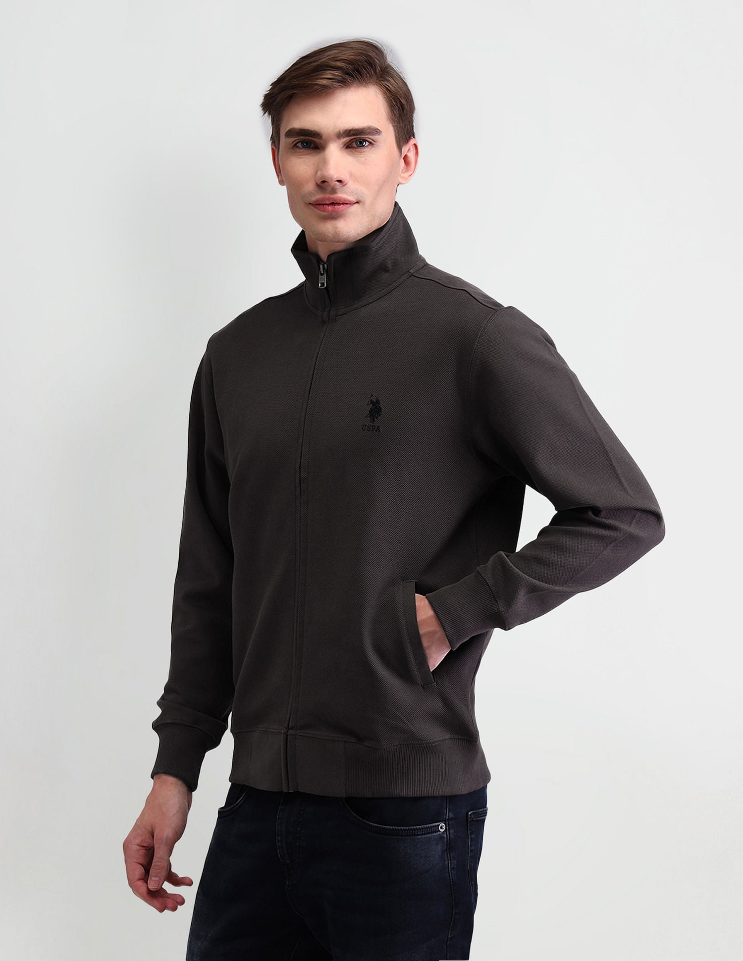 High Neck Slim Fit Sweatshirt Grey - U.S. POLO ASSN. | Large