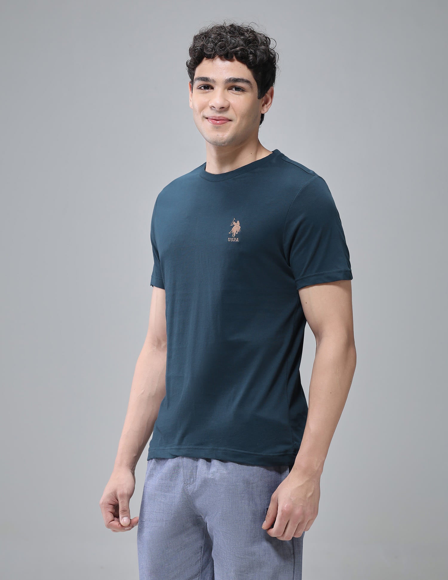 Pure Cotton Comfort Fit I633 Lounge T-Shirt - Pack Of 1 Teal - U.S. Polo Assn. India | Large