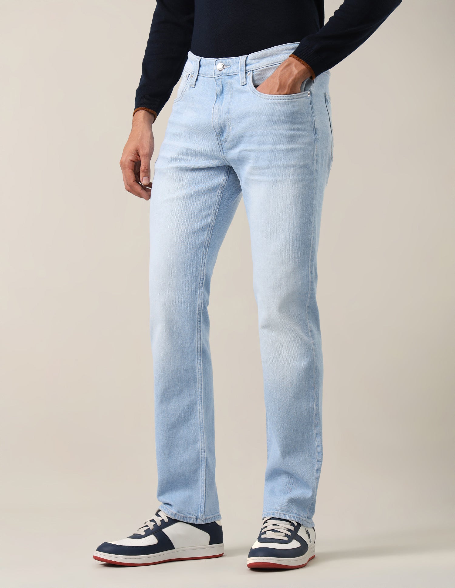 Harold Slim Straight Fit Blue Jeans Light Blue - U.S. Polo Assn. India | Large