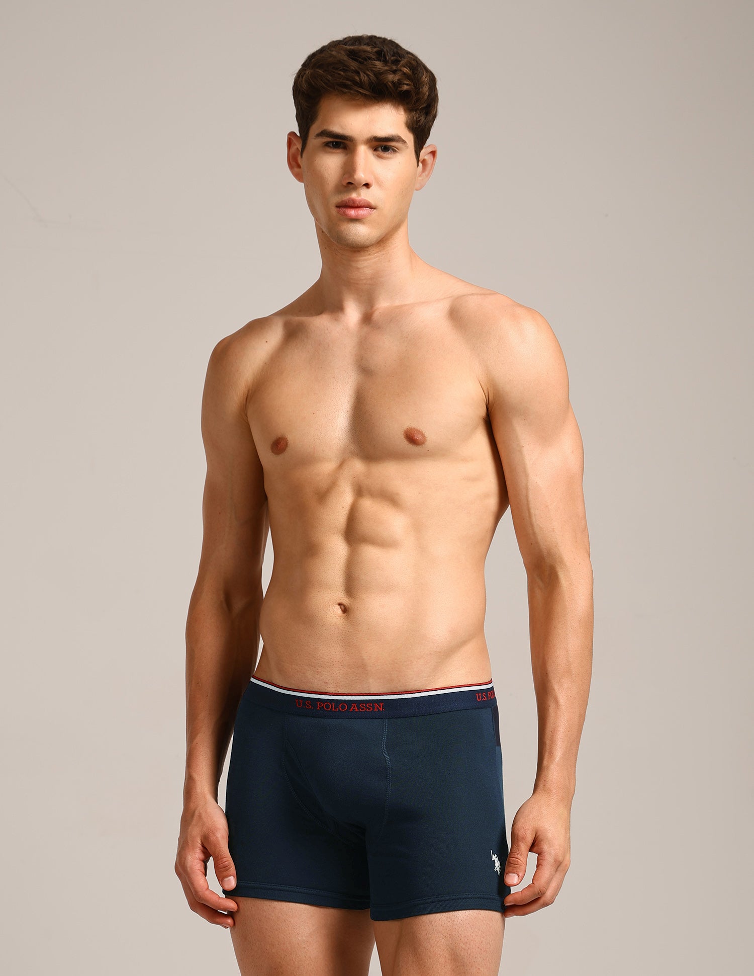 Mid Rise Solid 1667 Trunks - Pack Of 3 Black, Grey Melange and Navy - U.S. Polo Assn. India | Large
