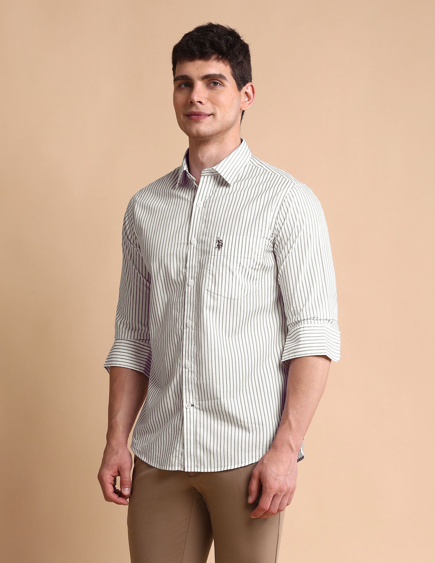 Vertical Striped Tailored Fit Shirt Grey - U.S. POLO ASSN. | Large