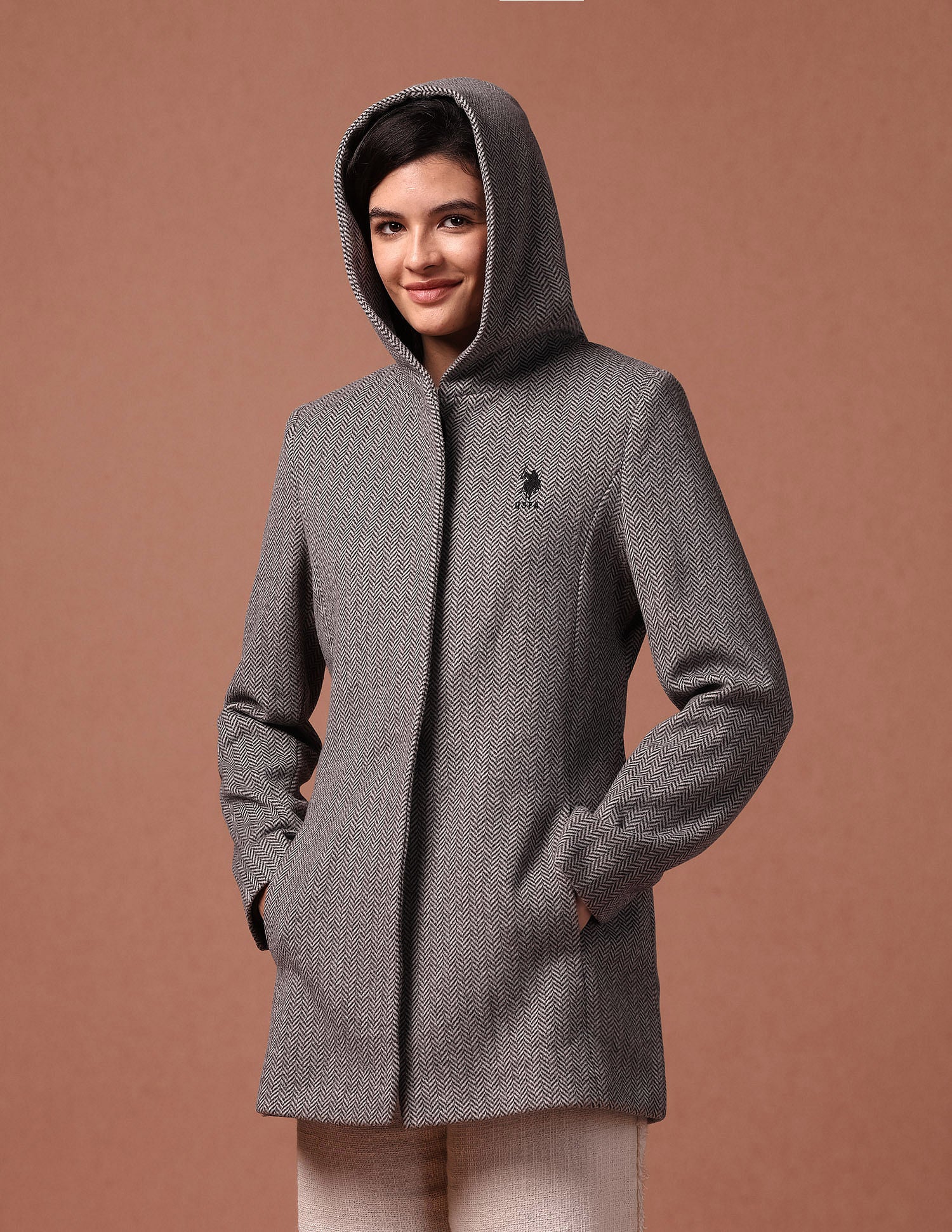 Herringbone Hooded Jacket Black - U.S. POLO ASSN. | Large