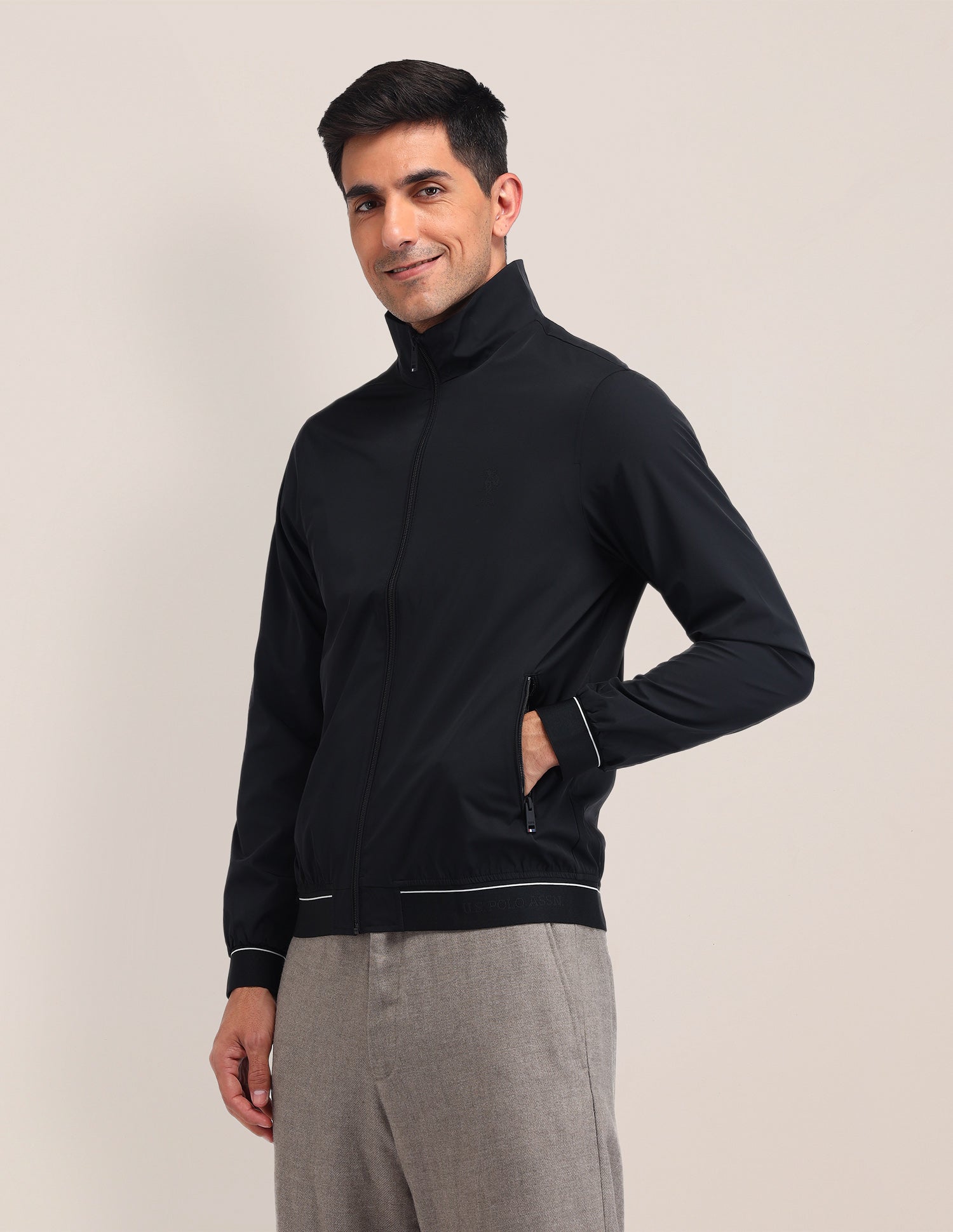 Colour Blocked Regular Fit Jacket Black - U.S. POLO ASSN. | Large