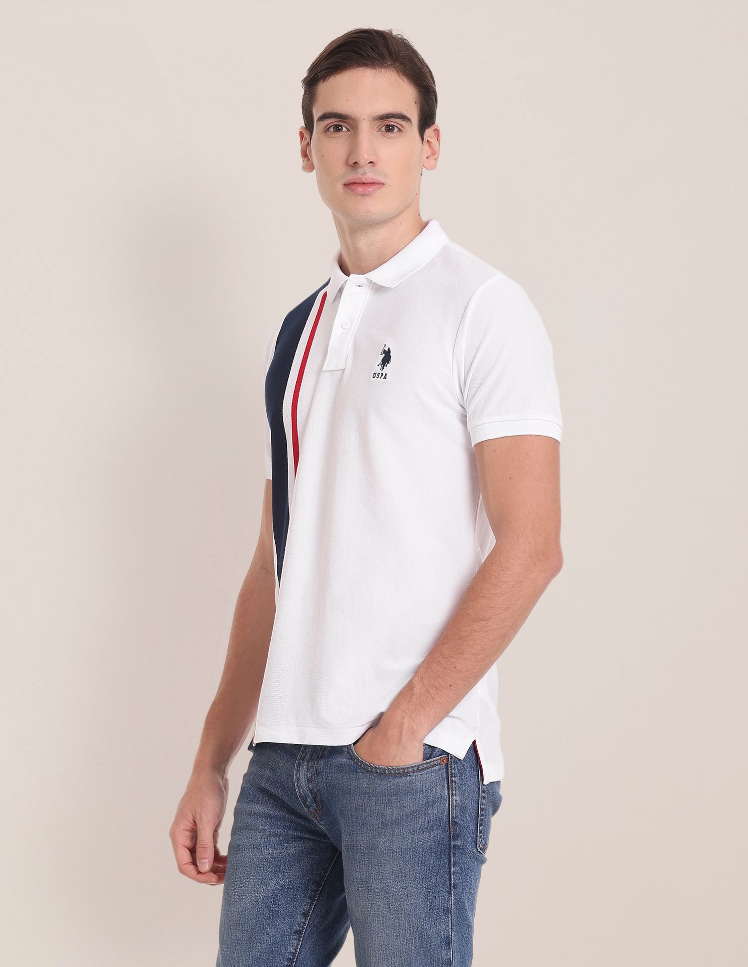 Vertical Stripe Slim Fit Polo Shirt White - U.S. POLO ASSN. | Large