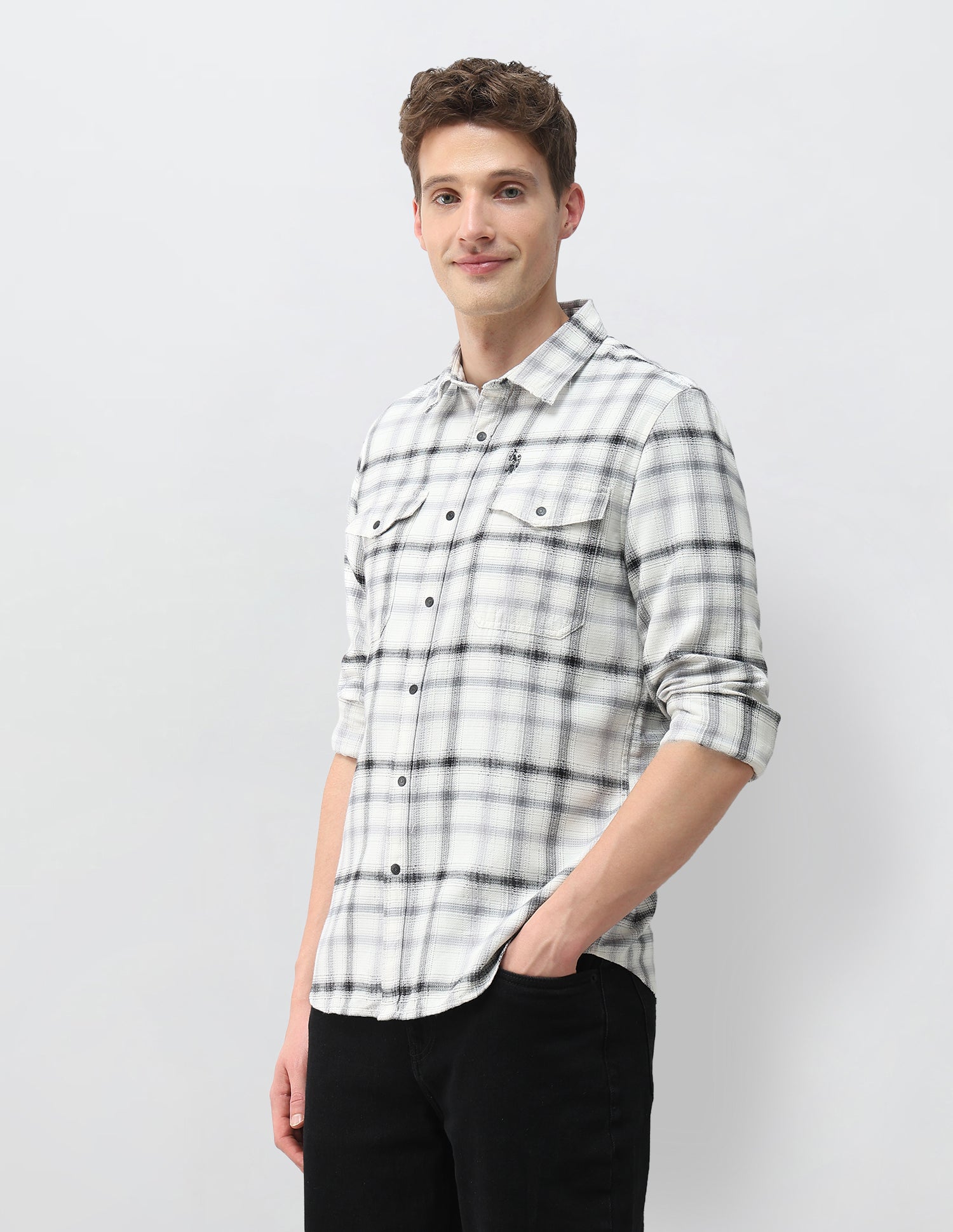 Tartan Checked Comfort Fit Shirt Off White - U.S. Polo Assn. India | Large