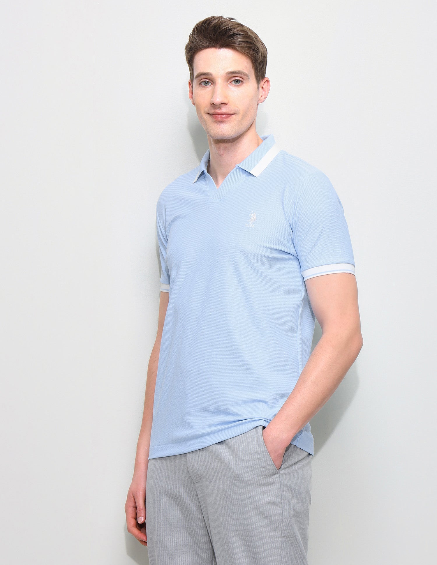 Solid Slim Fit Polo Shirt Light Blue - U.S. Polo Assn. India | Large