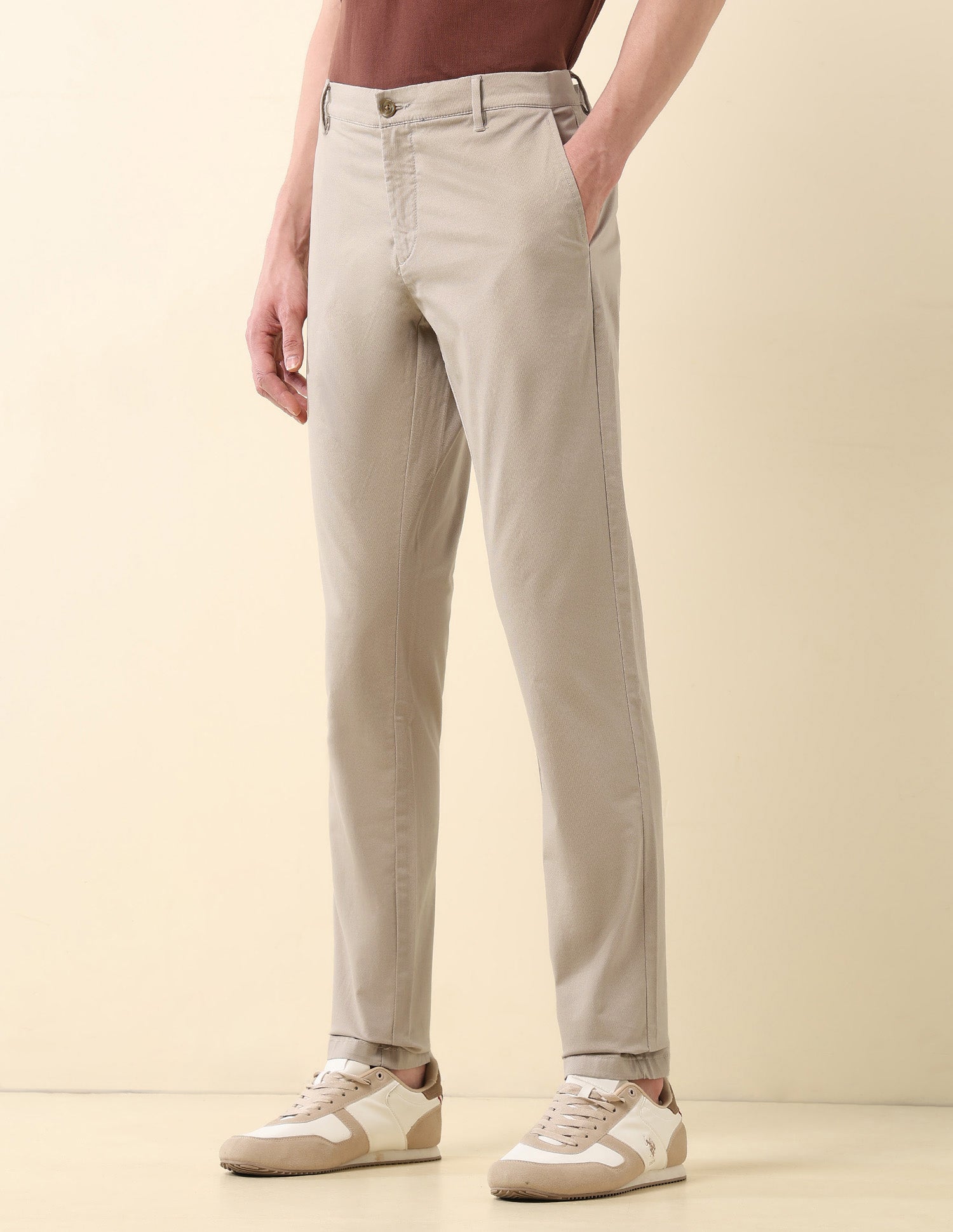 Textured Austin Slim Fit Trousers Beige - U.S. Polo Assn. India | Large