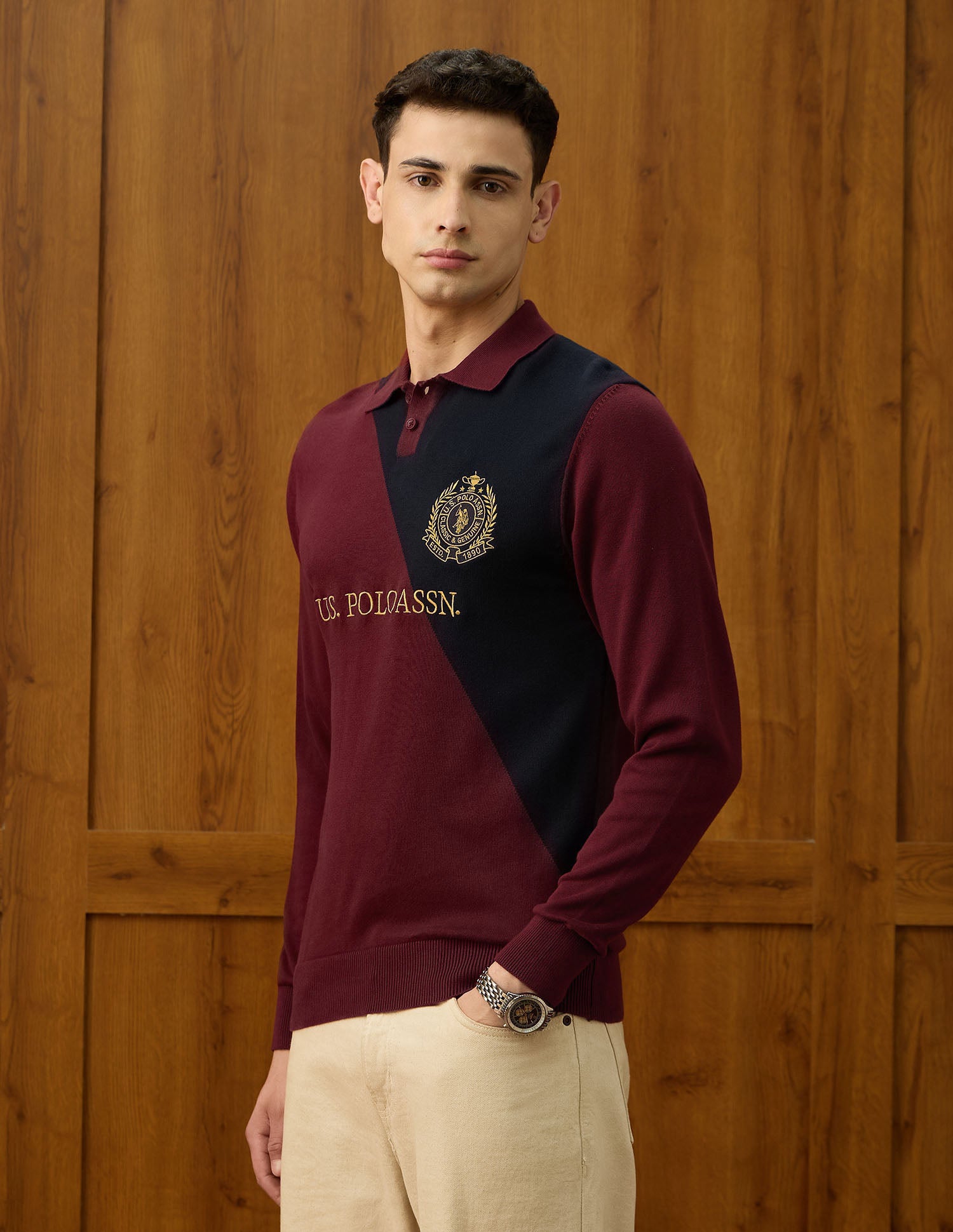 Brand Embroidered Varsity Theatre Sweater Maroon - U.S. POLO ASSN. | Large
