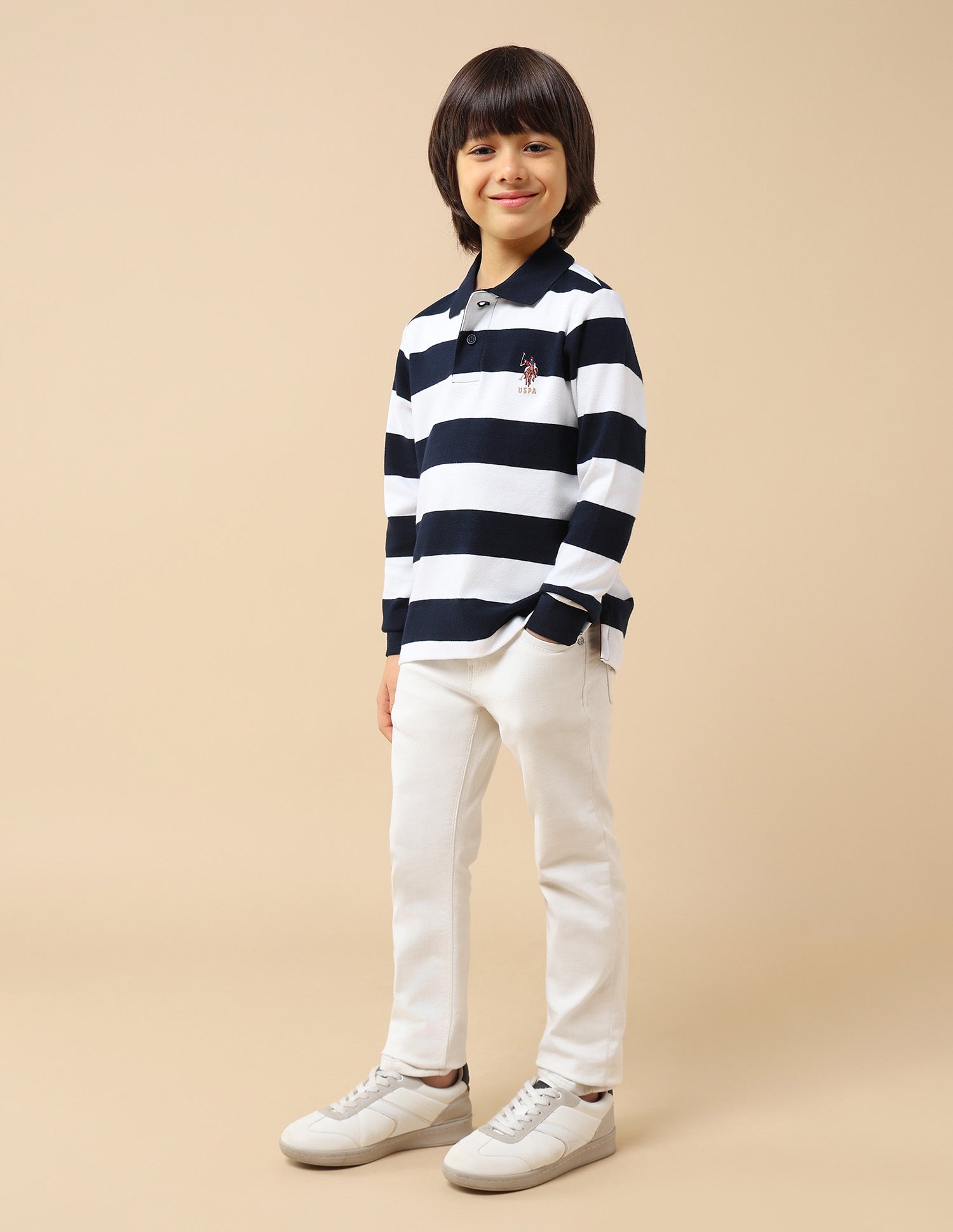 Boys Horizontal Striped Regular Fit Polo Shirt Navy - U.S. POLO ASSN. | Large