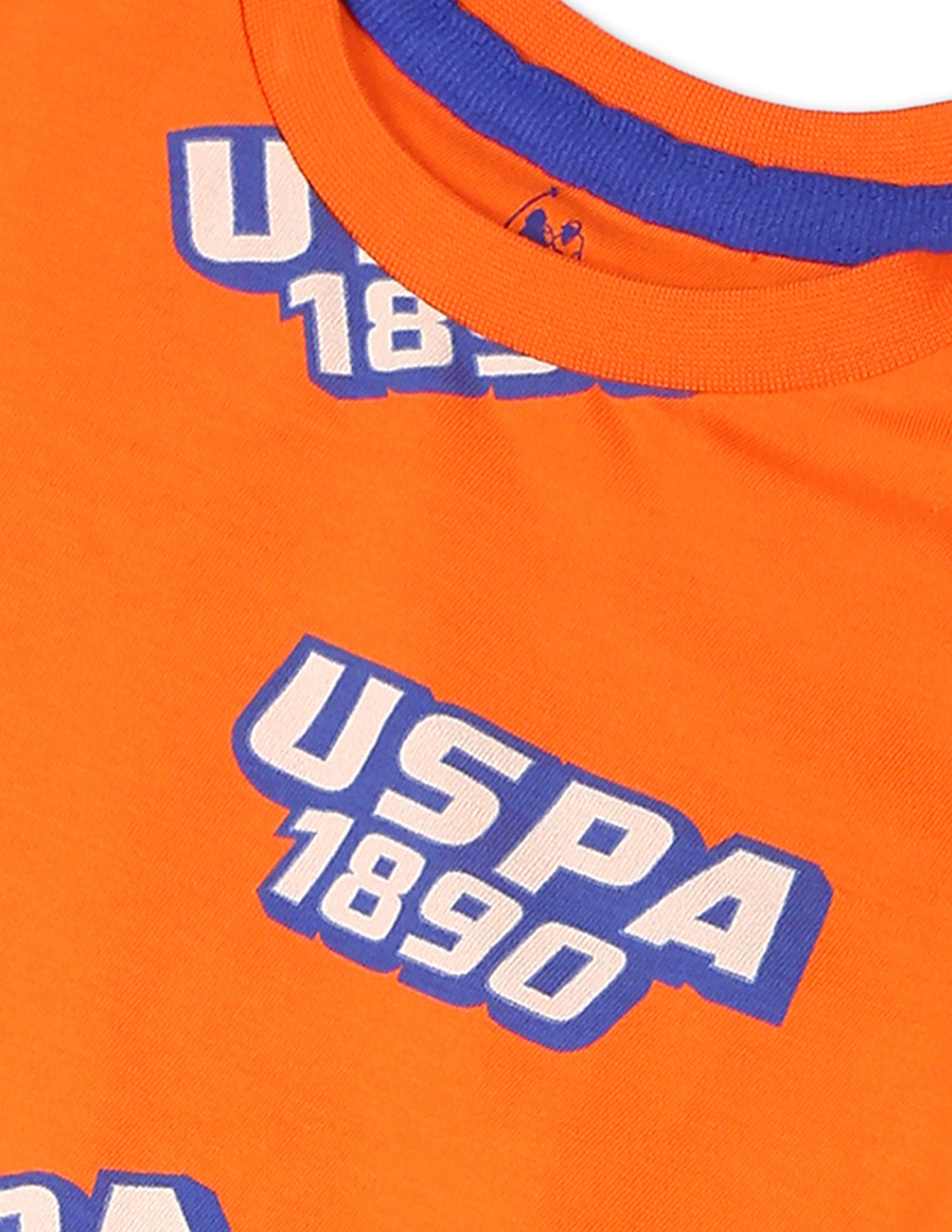 Crew Neck All Over Brand Print T-Shirt Orange - U.S. POLO ASSN. | Large