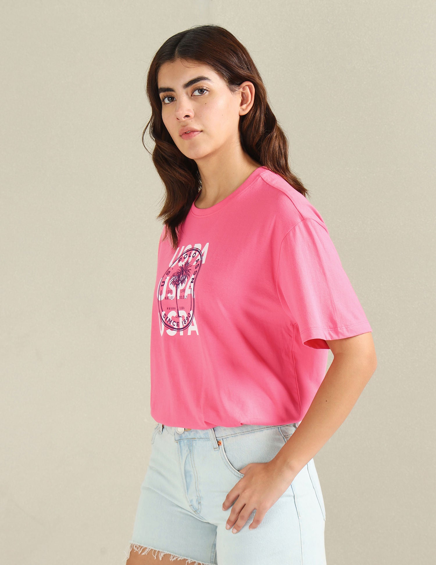 Pure Cotton Boyfriend T-Shirt Pink - U.S. POLO ASSN. | Large