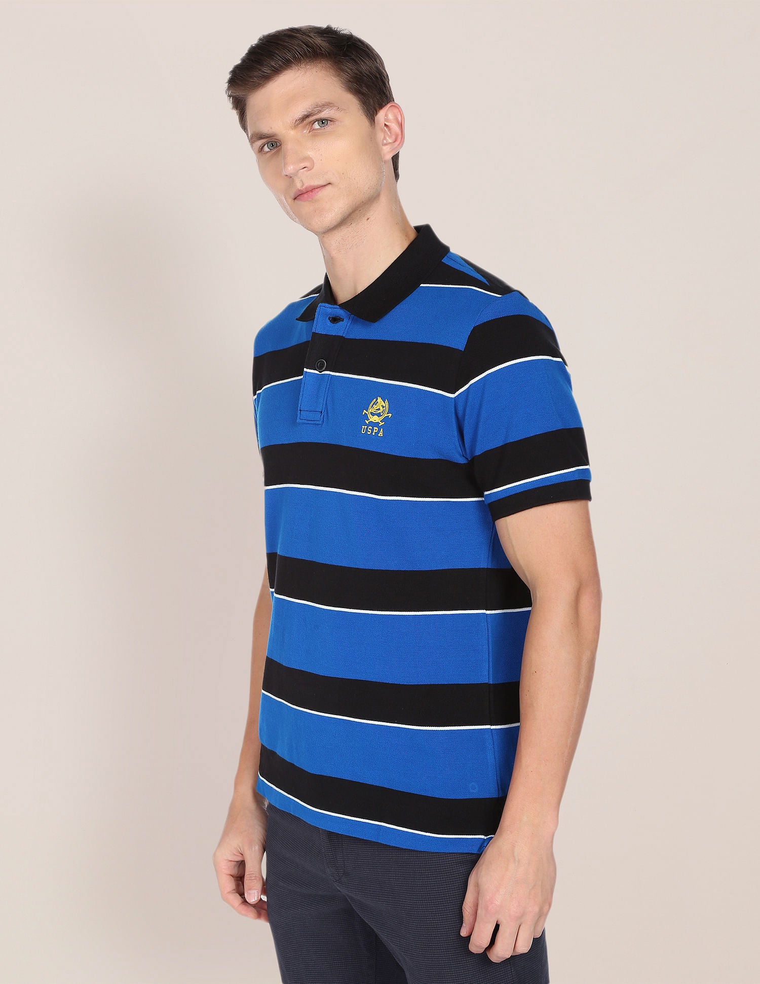 Horizontal Stripe Polo Shirt Dark Blue and Black - U.S. Polo Assn. India | Large