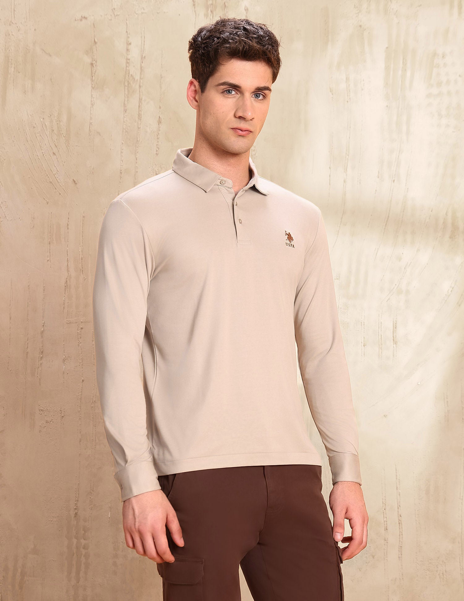 Solid Regular Fit Polo Shirt Beige - U.S. POLO ASSN. | Large
