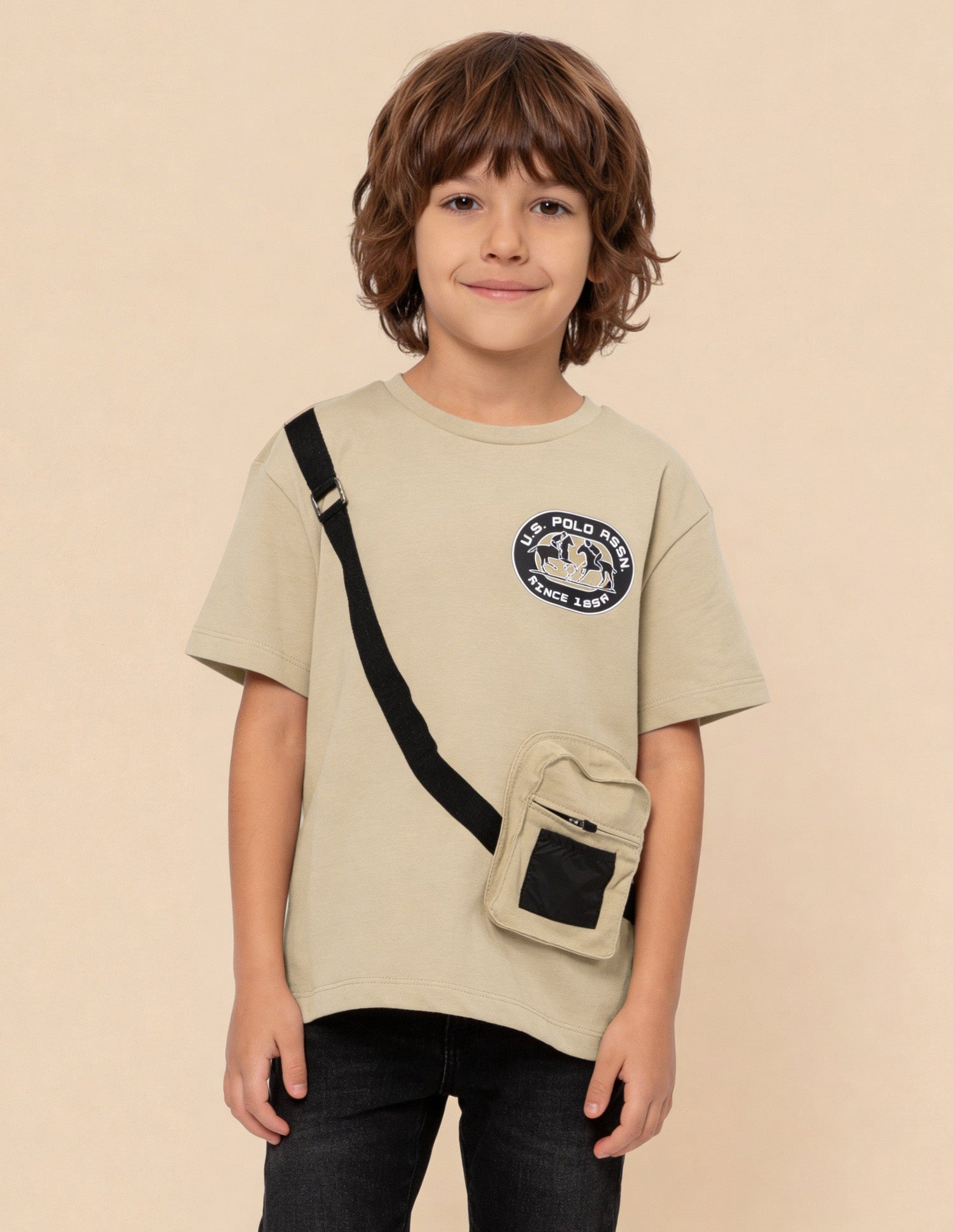 Solid Oversized Fit T-Shirt Beige - U.S. Polo Assn. India | Large