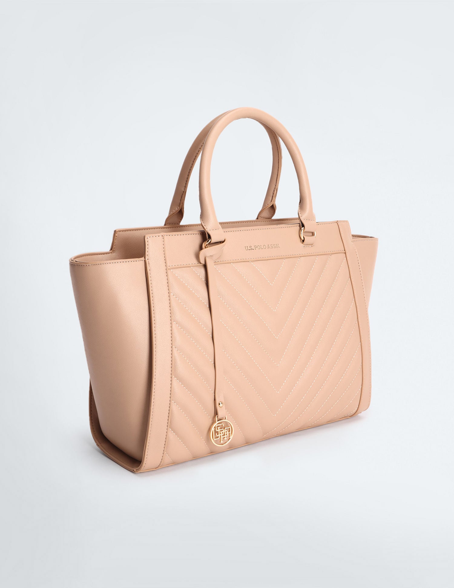 Chevron Quilted Structured Handbag Beige - U.S. POLO ASSN. | Large