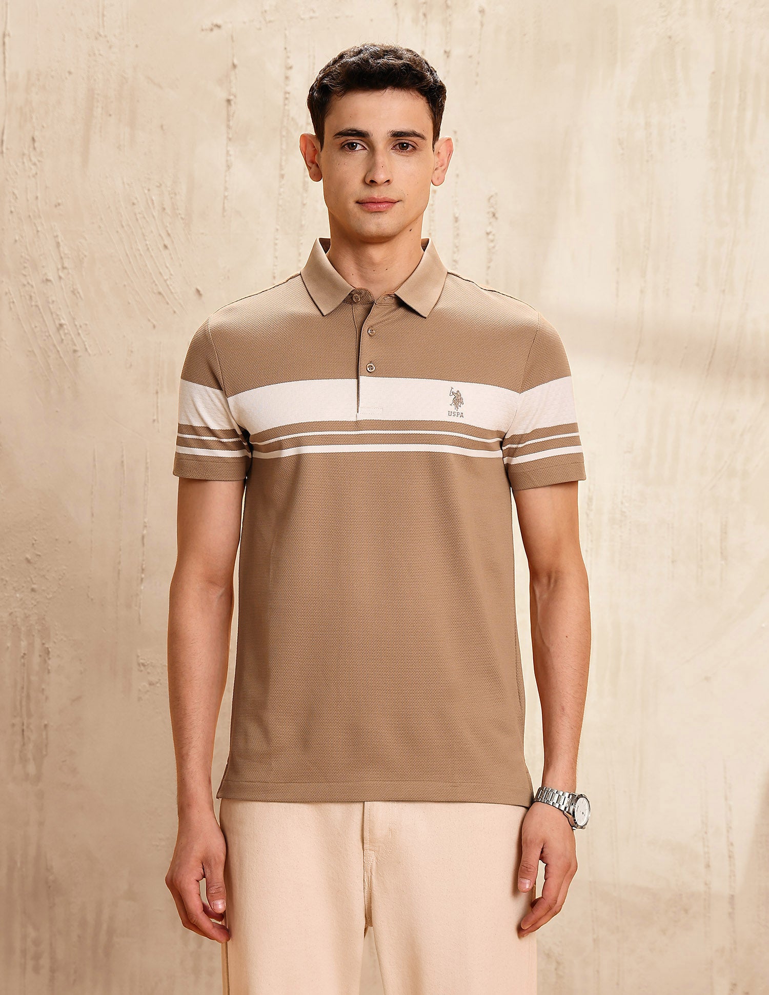 Horizontal Striped Slim Fit Polo Shirt Brown - U.S. POLO ASSN. | Large