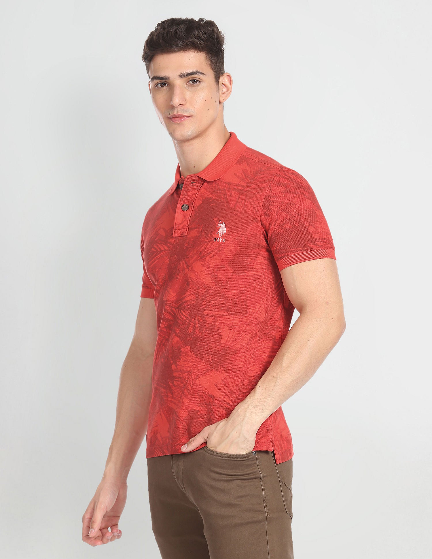 Abstract Print Cotton Polo Shirt Red - U.S. POLO ASSN. | Large