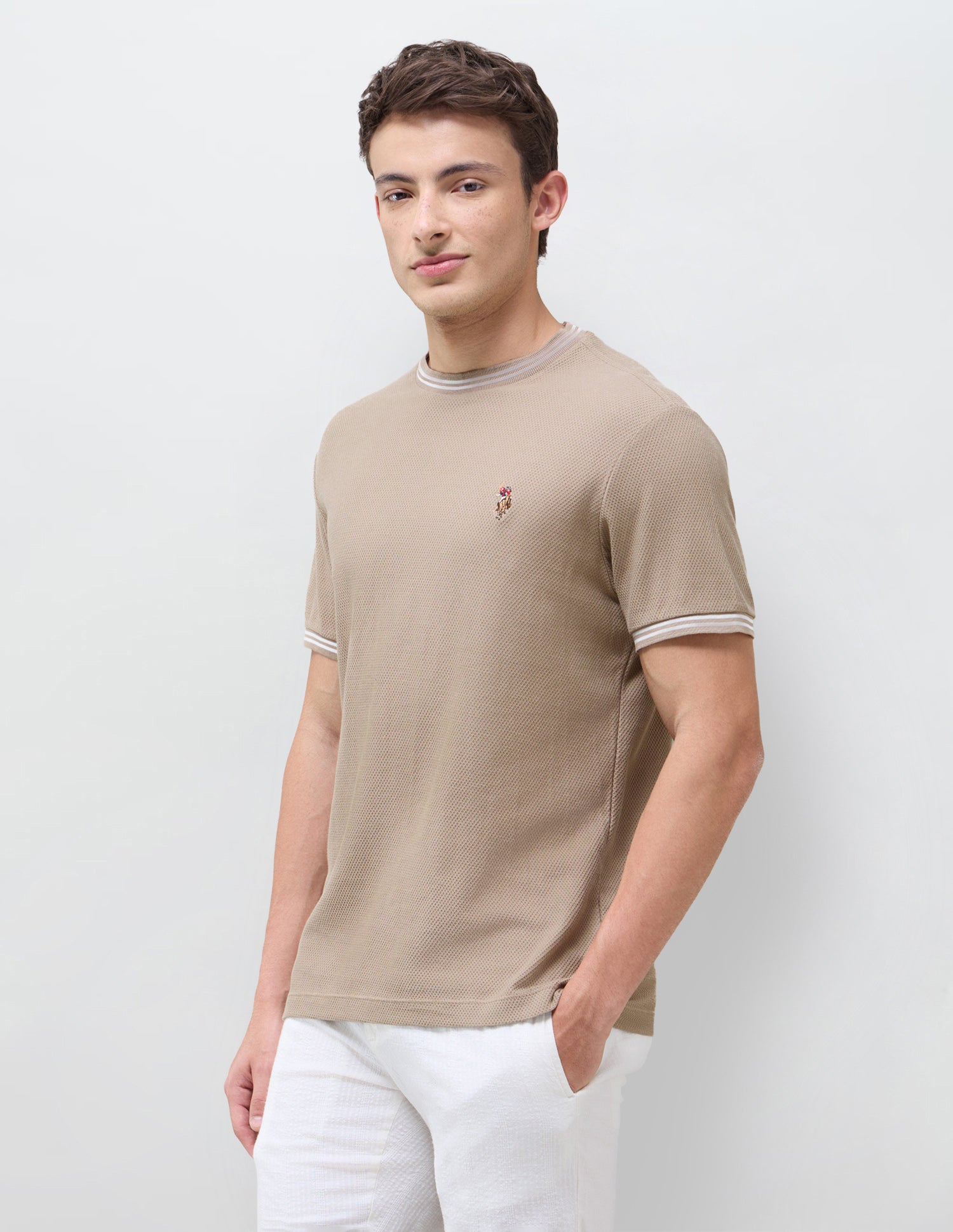 Solid Slim Fit T-Shirt Beige - U.S. Polo Assn. India | Large