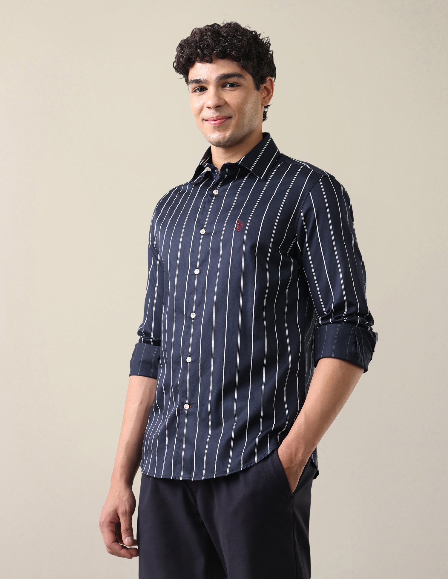 Satin Vertical Striped Shirt Navy - U.S. Polo Assn. India | Large