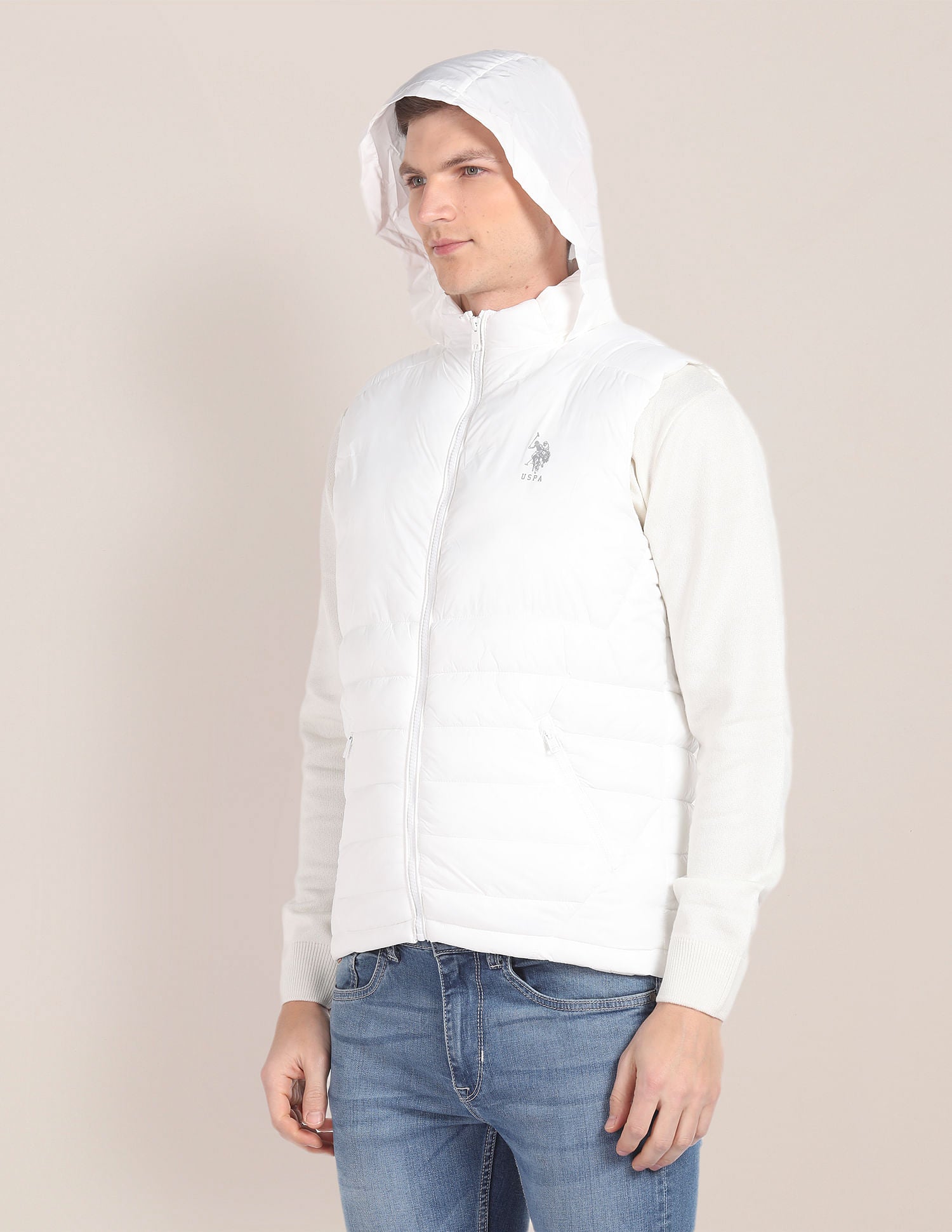 Consealed Hood Sleeveless Jacket White - U.S. POLO ASSN. | Large