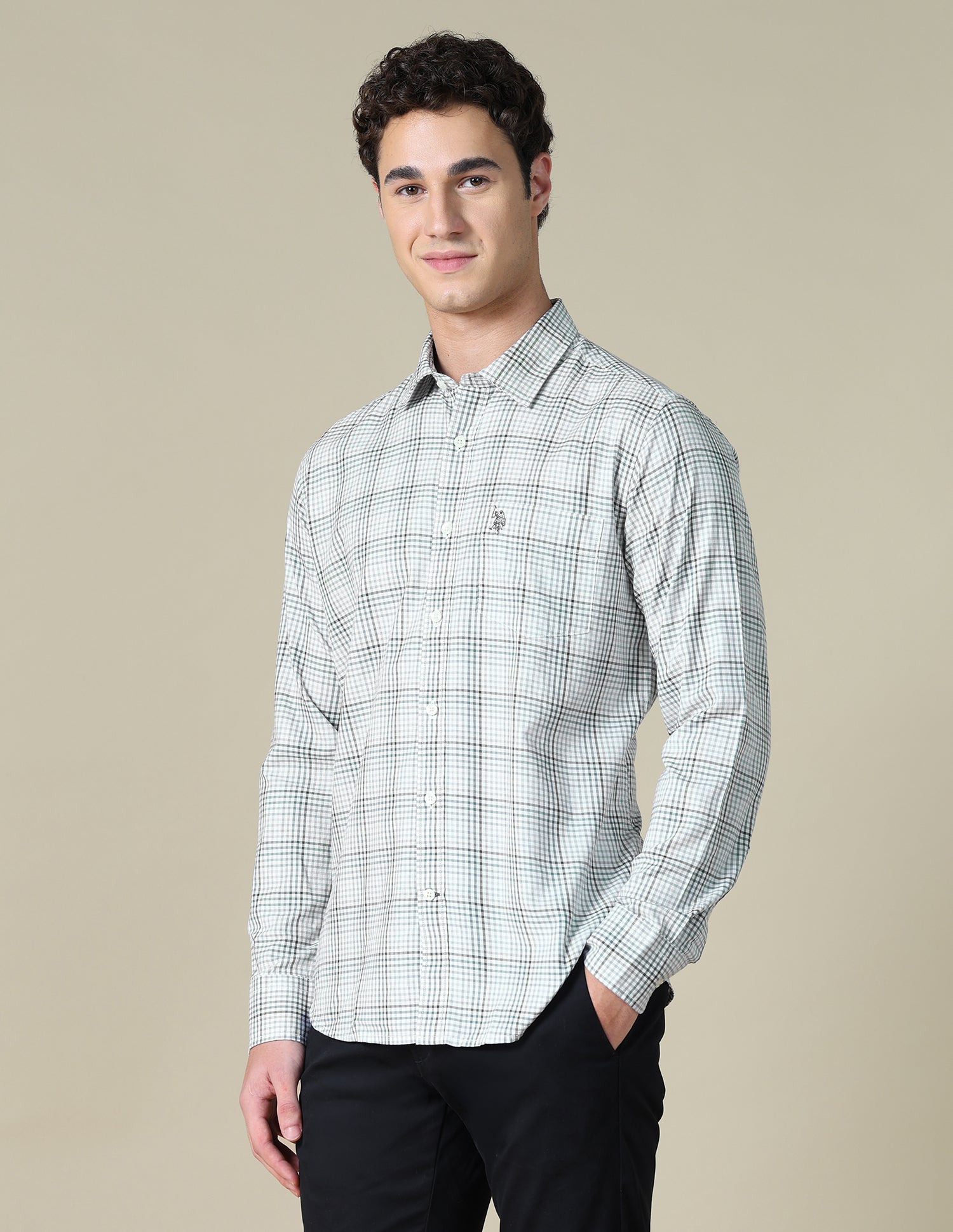 Grid Tattersall Checked Twill Shirt Grey - U.S. Polo Assn. India | Large