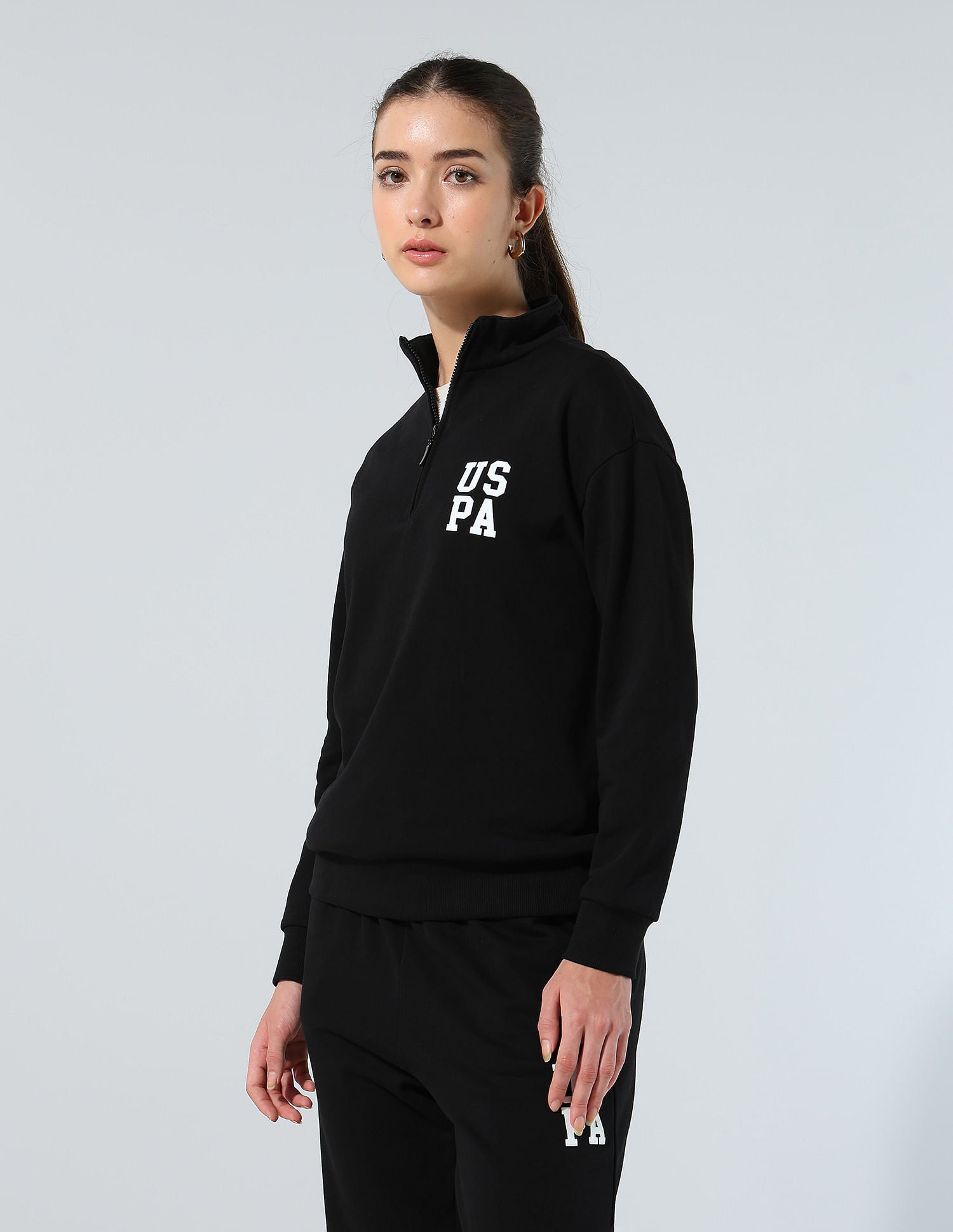 Half Zipper Hooded Sweatshirt Black - U.S. POLO ASSN. | Large