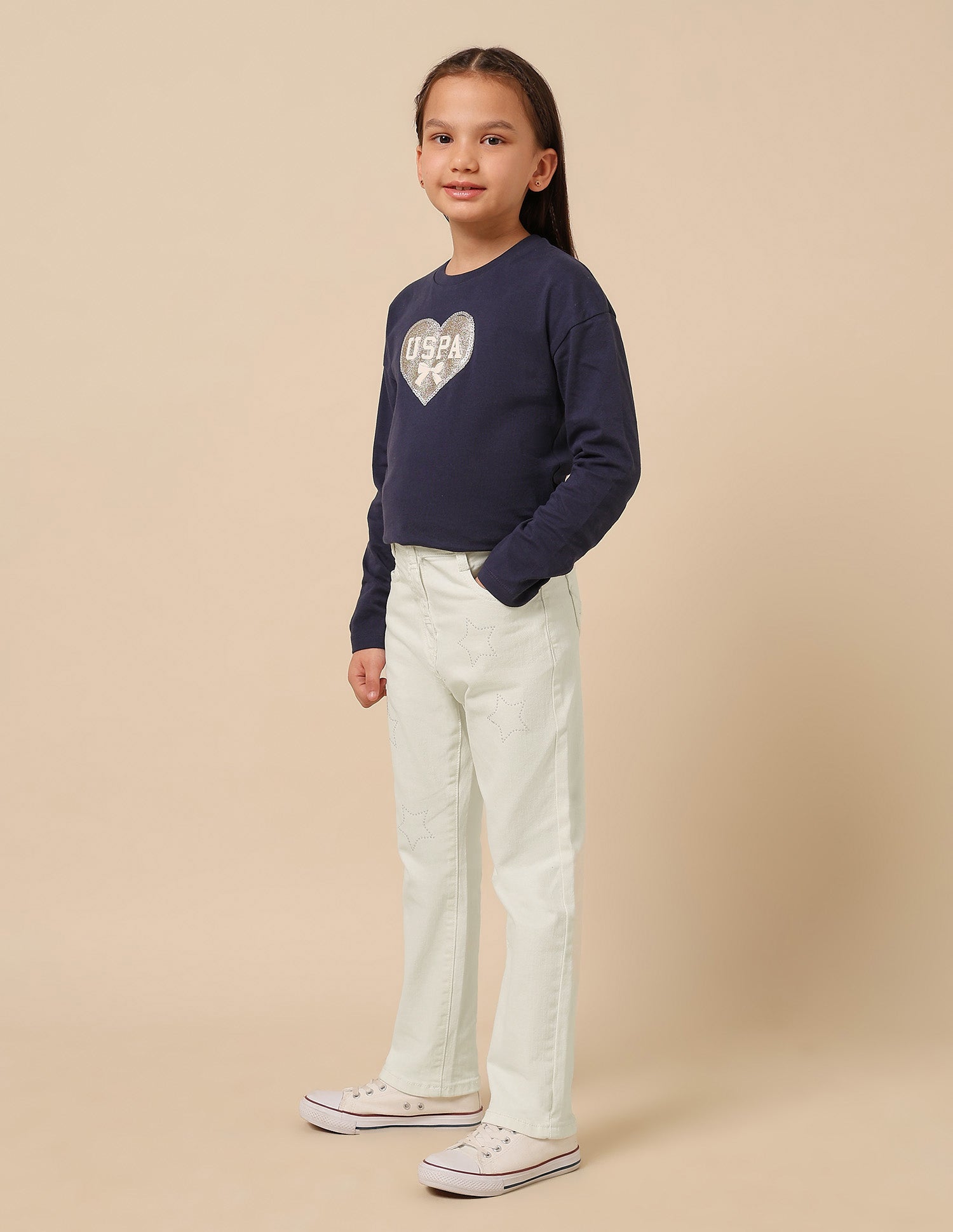 Girls Stars Rhinestone Embellished Jeans White - U.S. POLO ASSN. | Large